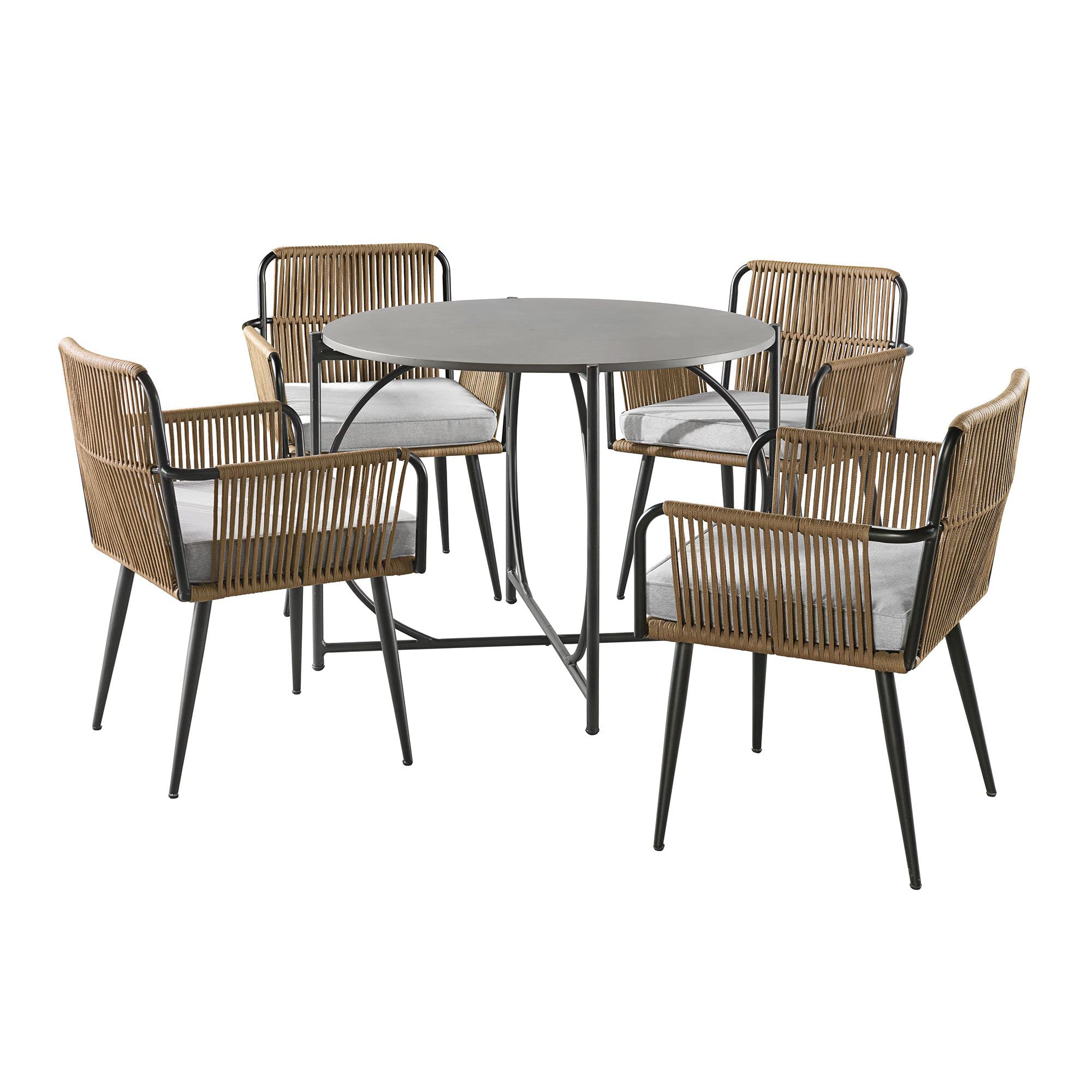 Alburgh All-Weather Outdoor Bistro Set - 4 Mixed-Material Rope Chairs with Cushions & 30-inch Weather-Resistant Table - Perfect for Patio, Garden, Poolside & Backyard Dining