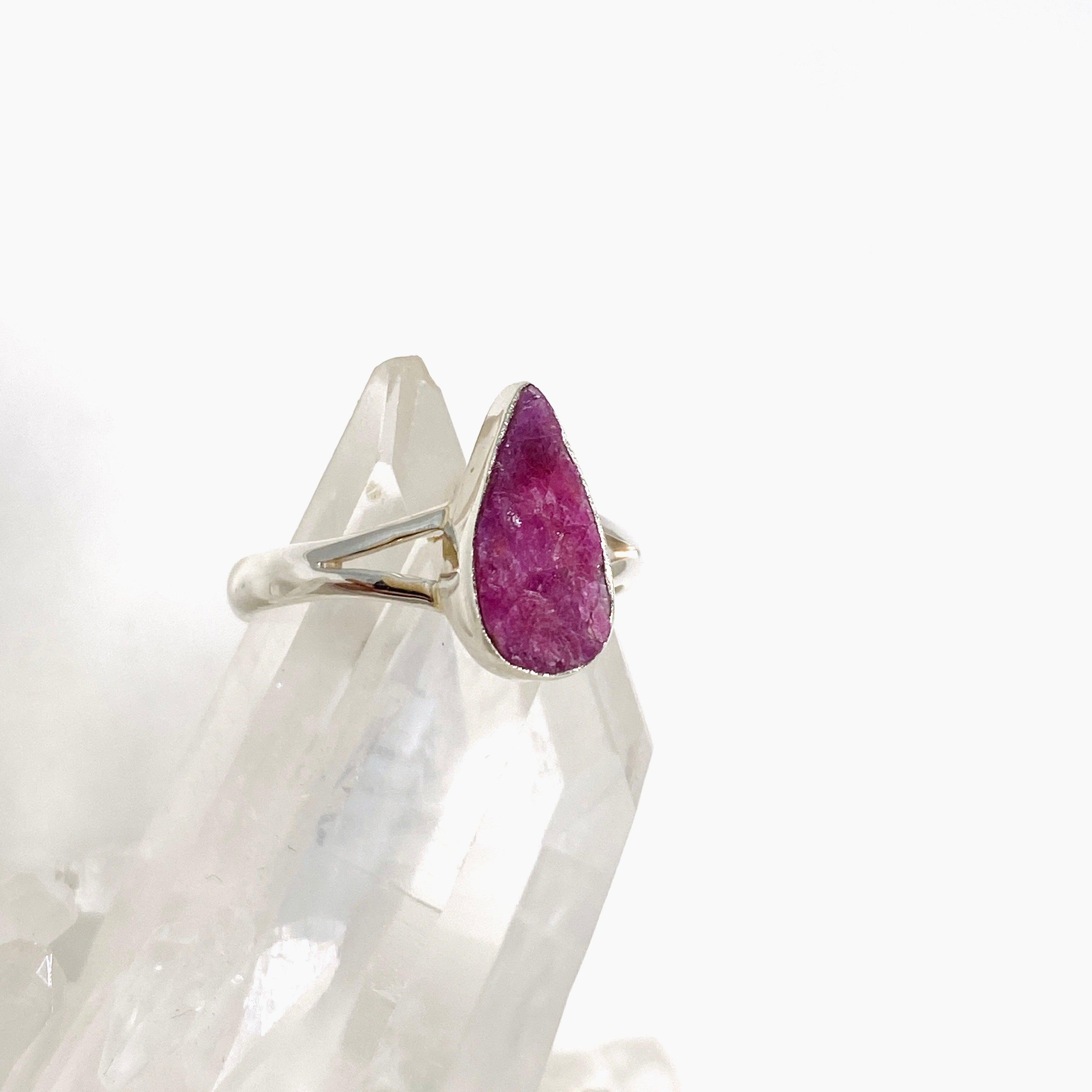 Natural Raw Ruby Teardrop Ring - 925 Sterling Silver Handmade Jewelry R3935 for Women, Gift for Her, Valentine's Day, Anniversary, Birthday, Party Wear, Boho Chic Style