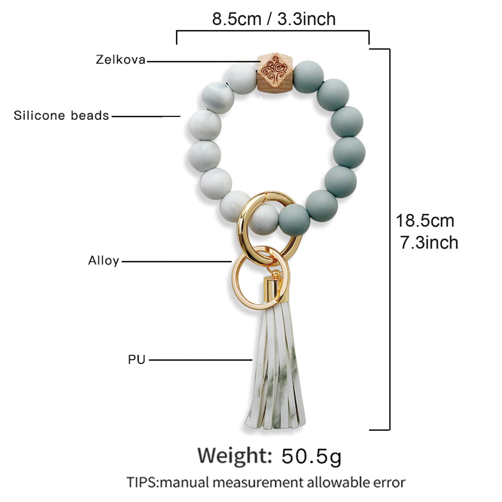 **Durable Silicone Bracelet Keychain with Tassel - Stylish Wristlet for House & Car Keys - Adjustable Bead Bangle Key Holder for Women & Men (Perfect for Gym, Travel, and Everyday Use)**