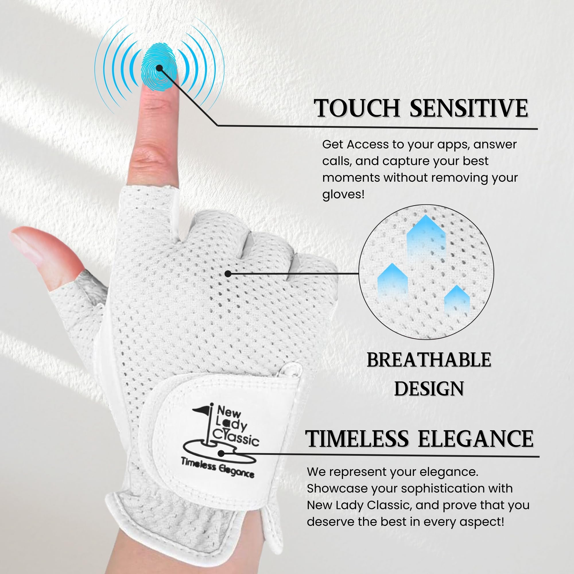 Premium Women's Half Finger Golf Gloves - 100% AAA Cabretta Leather Palm - Breathable & Non-Slip Design - Perfect for Summer & Fall Golfing - Sizes S/M/L/XL - Ideal for Driving Range, Practice & Tournament Play
