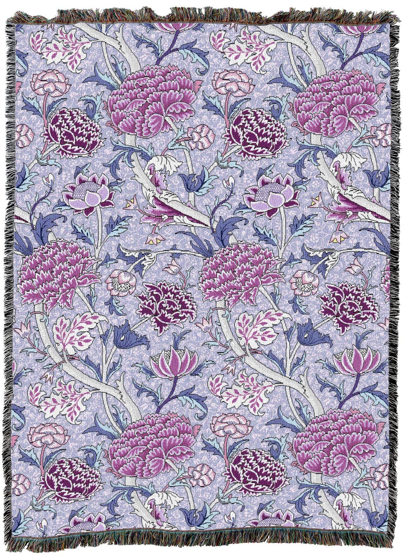 Pure Country Weavers William Morris Cray Periwinkle Cotton Blanket XL - Handwoven Arts & Crafts Tapestry Throw - 82x62 Inch - Made in USA - Perfect for Sofa, Bed & Home Decor Gift