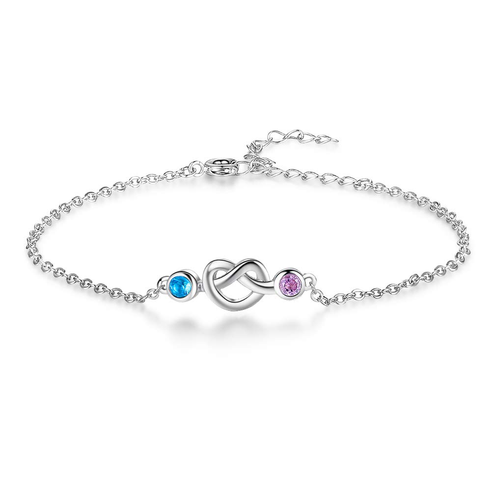 Personalized Birthstone Bracelet for Women - Custom Engraved Mother Daughter BFF Jewelry with 2-5 Gemstones | Perfect Gift for Birthday, Anniversary & Friendship Day | Elegant Link Chain Bracelet for Everyday Wear & Special Occasions