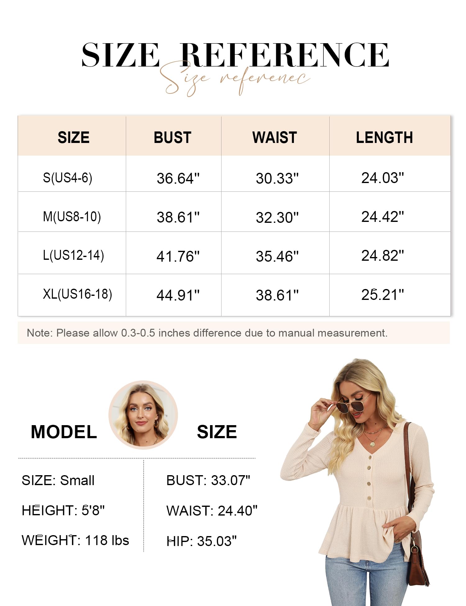 Women's Casual Peplum Top V-Neck Long Sleeve Waffle Knit Ruffle Hem Tunic Shirt for Fall Winter 2023 | Stylish Layering Piece for Office, Date Night & Holiday Outfits