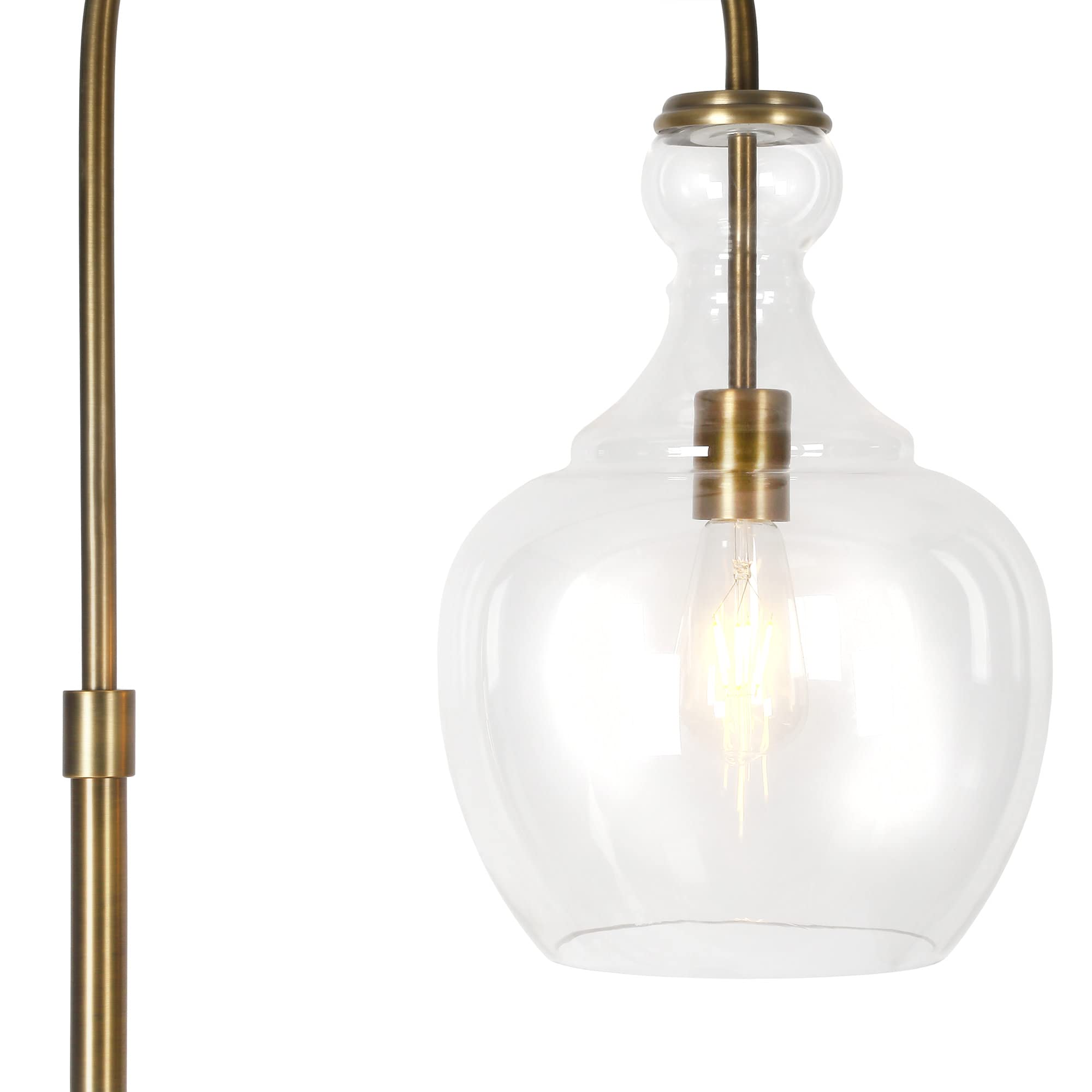 Henn&Hart Arc Floor Lamp with Glass Shade in Brass/Clear - Modern Adjustable Standing Light for Home Office, Bedroom & Living Room - Perfect for Reading, Working & Ambient Lighting