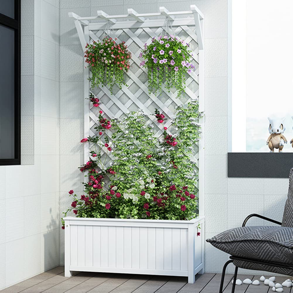 60x30x90cm White Wooden Raised Garden Bed - Free Standing Planter Box for Indoor Outdoor Gardening, Balcony, Yard & Patio - Perfect for Vegetables, Flowers & Climbing Plants