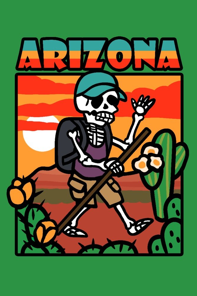 Day of the Dead Skeleton Hiking Metal Wall Art - 24x36 Gallery Quality Aluminum Decor - Arizona Inspired Día de Muertos Home & Office Decor for Halloween, Gothic & Southwest Style Interiors