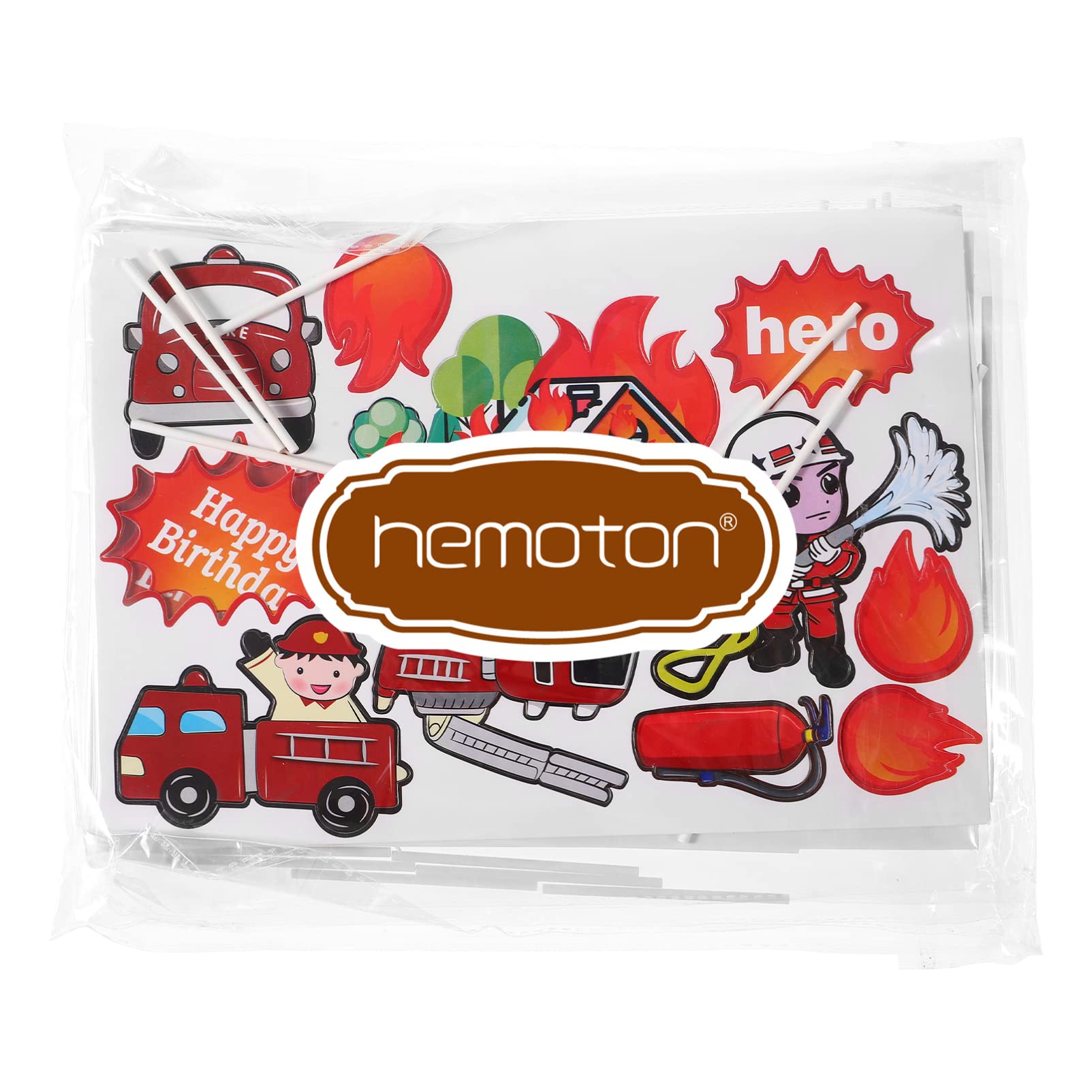 HEMOTON 44pcs Firefighter Cake Toppers - Fire Truck Decorations for Kids Birthday Party, Fireman Theme Cake Decor - Perfect for Firefighter Themed Birthday Cakes, Cupcakes and Party Supplies