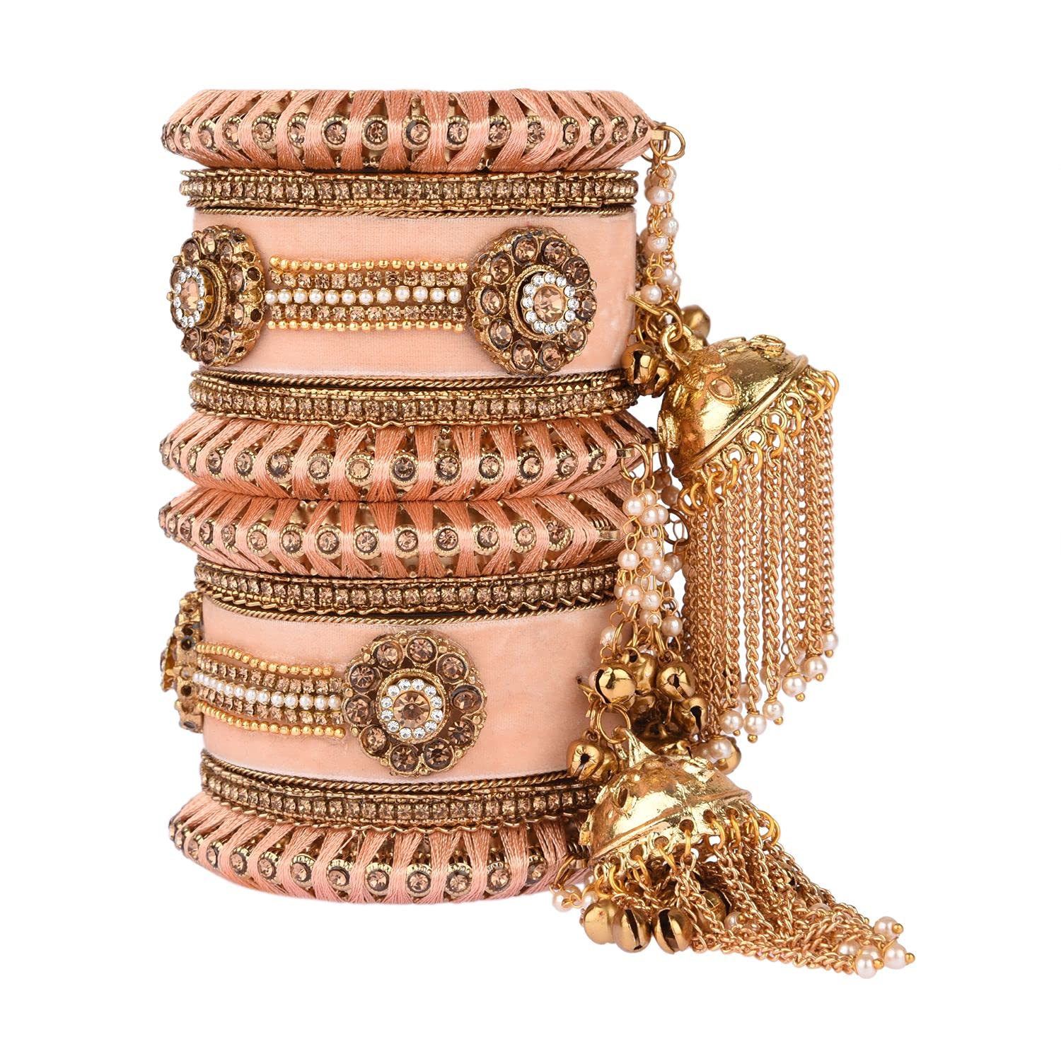 Efulgenz Indian Bangle Set - CZ Crystal Wedding Bridal Jewelry, Silk Thread Velvet Bracelets for Women & Girls - Perfect for Weddings, Parties & Festive Occasions