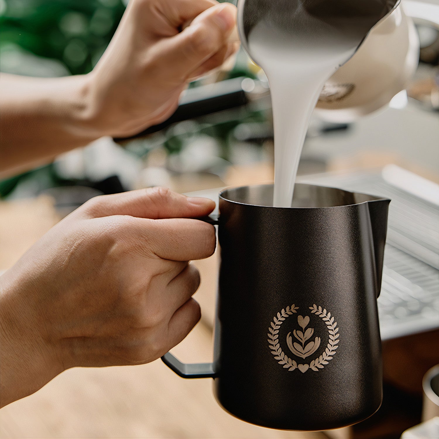 Premium Stainless Steel Latte Art Milk Pitcher - 12oz Barista Coffee Frothing Jug for Perfect Foam & Espresso Drinks - Ideal for Home & Cafe Use