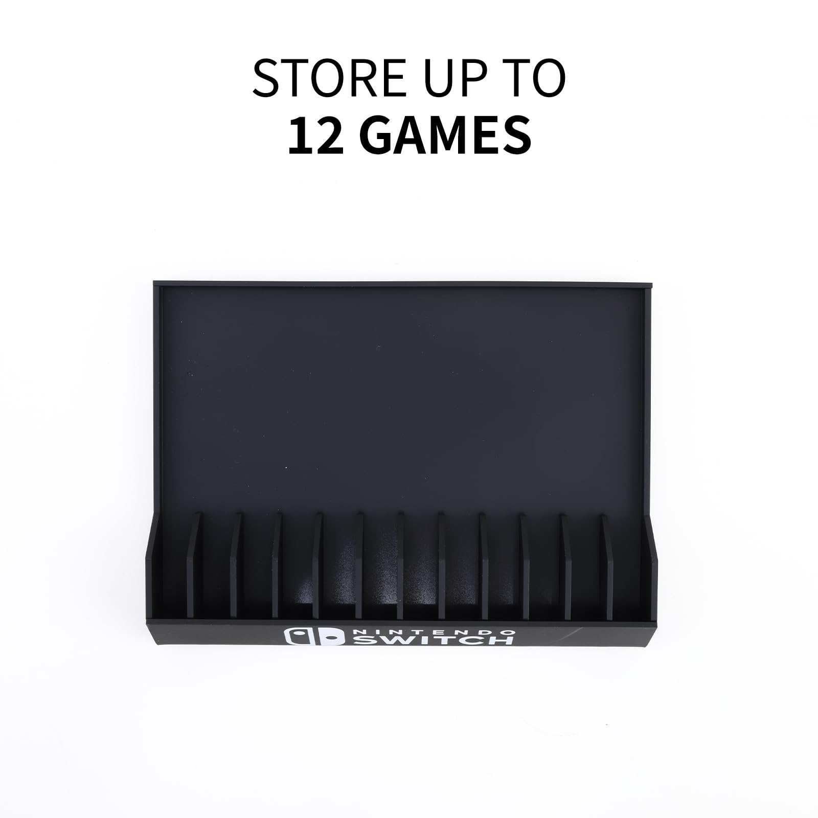 Nintendo Switch Game Holder - 12-Slot Game Case Organizer with Stand & Brackets for Switch Games, Cards, and Disks - Black - Perfect for Gaming Setup and Storage Organization