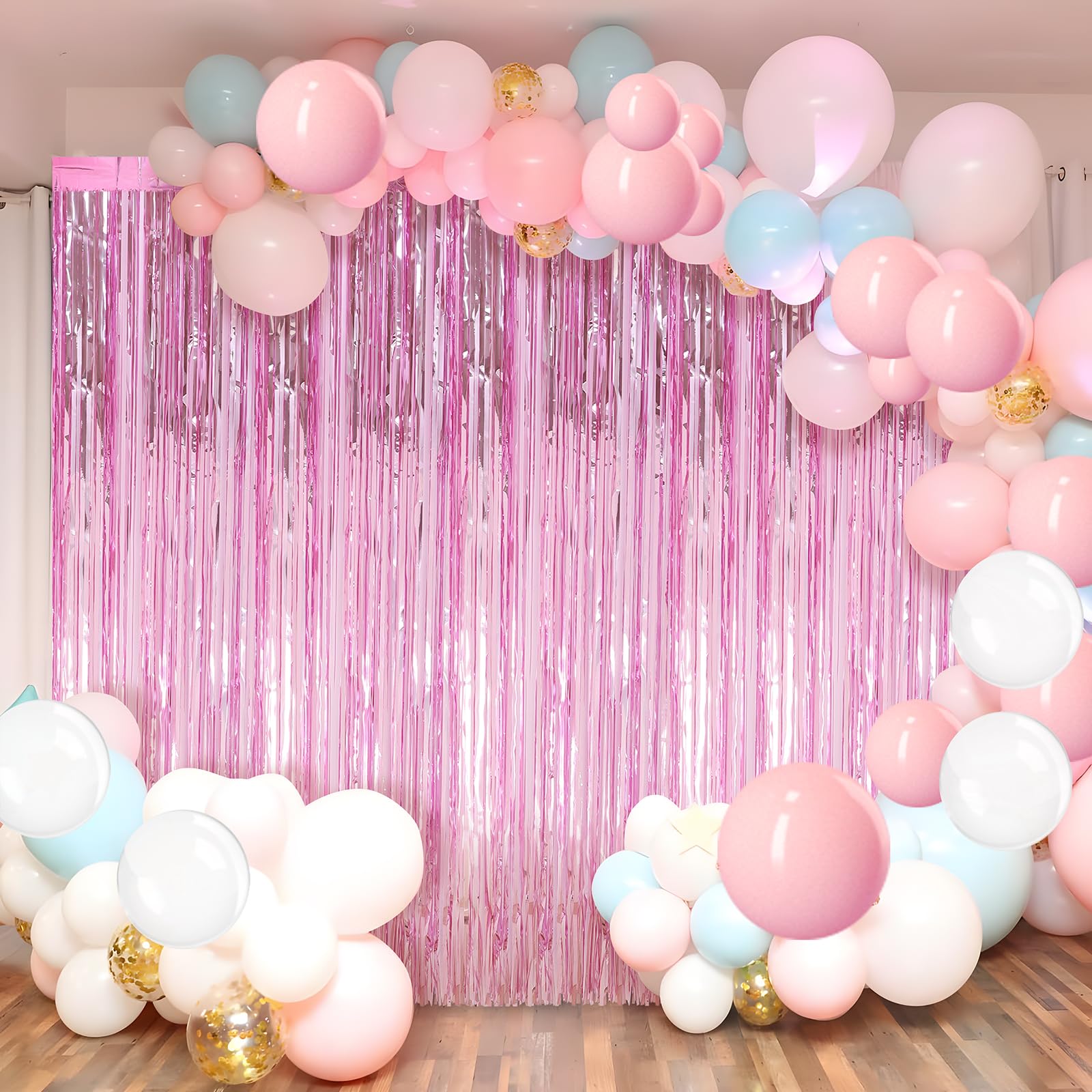 4 Pack Pink Foil Fringe Curtains for Door Decorations - 3.3 x 8.2 ft Tinsel Party Backdrop, Birthday Streamers & Photo Booth Background - Perfect for Birthday Parties, Baby Showers, Weddings & Holiday Celebrations