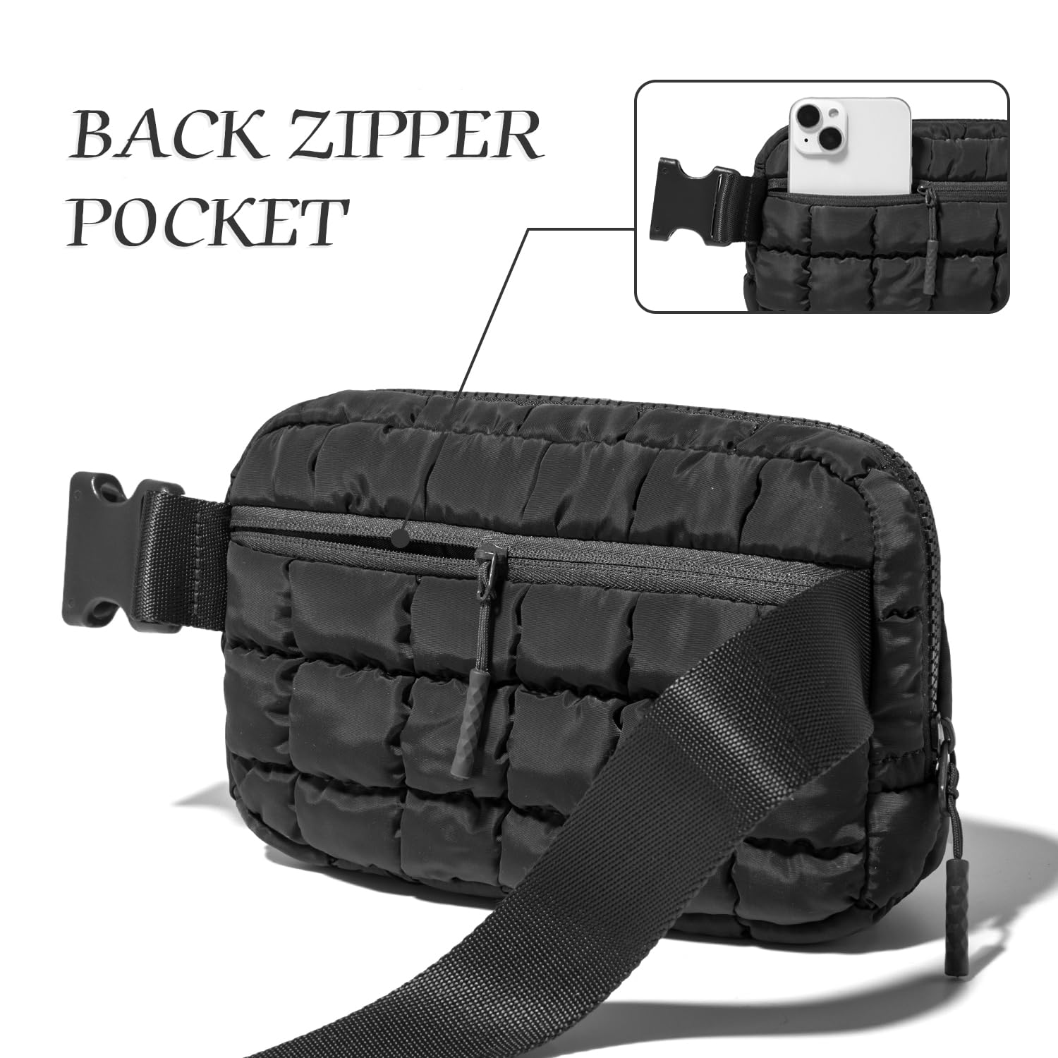Trending Women's Puffer Crossbody Bag - Adjustable Strap Fanny Pack Belt Bag - Lightweight Quilted Puffy Purse for Women - Perfect Gift for Her (Black) - Ideal for Travel, Shopping & Everyday Use