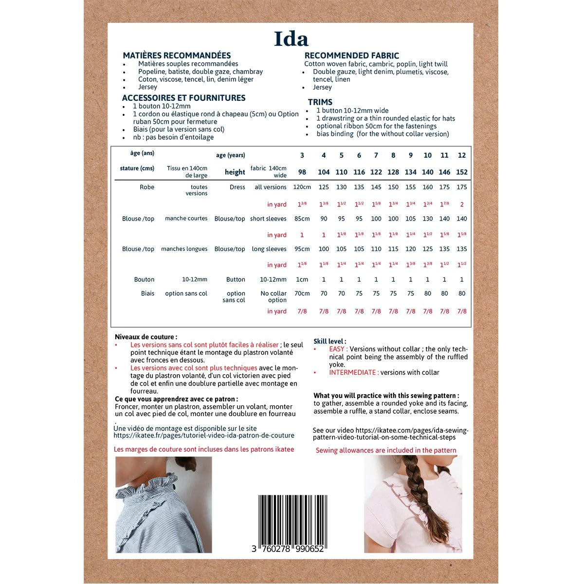 Ida Blouse and Dress Sewing Pattern for Girls Age 3-12 Years | DIY Kids Clothing | Perfect for Birthday Outfits, School Dresses & Special Occasions