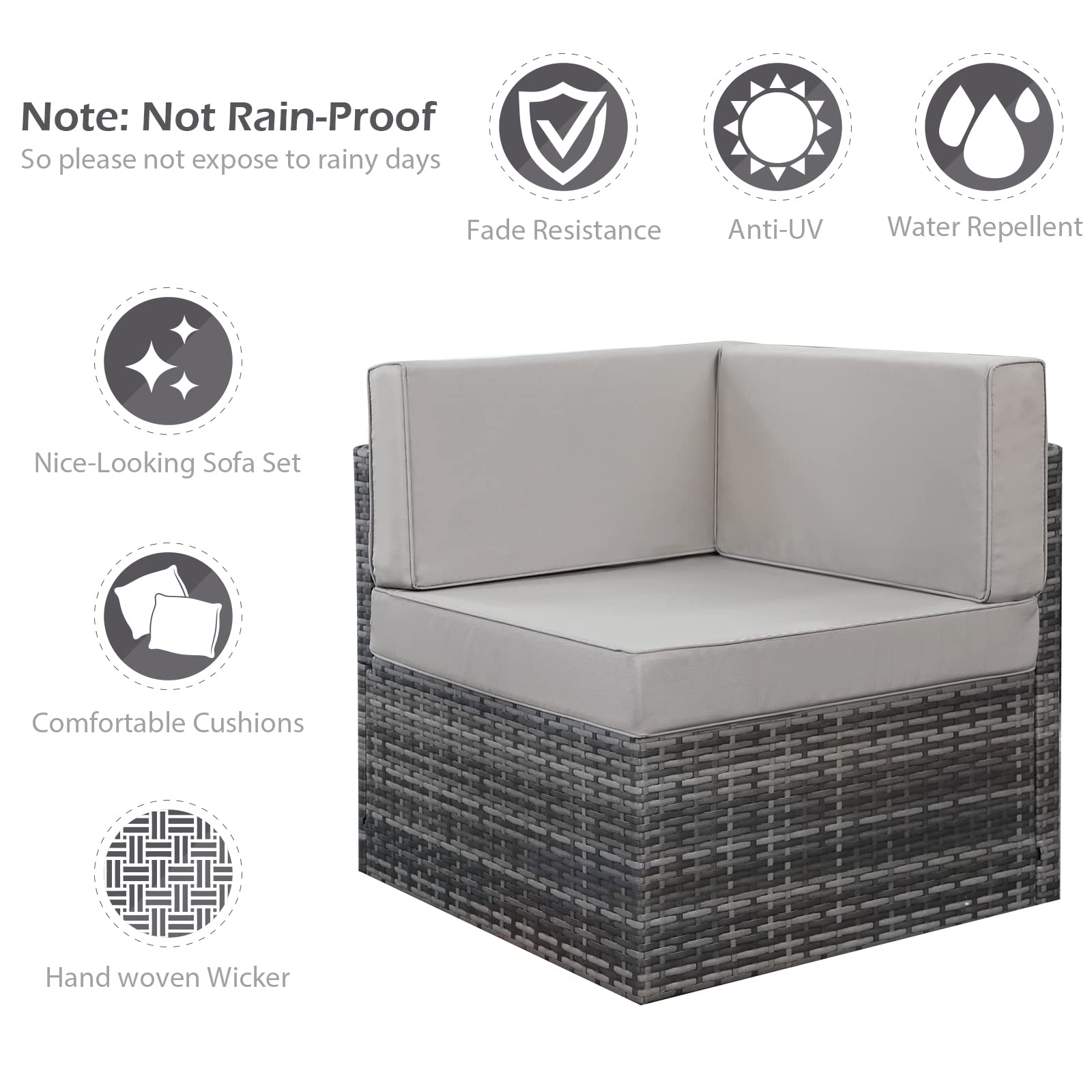 AECOJOY 7-Piece Outdoor Patio Furniture Set with Coffee Table - Waterproof PE Rattan Sectional Sofa & Grey Cushions - Perfect for Garden, Backyard, Poolside & Outdoor Entertaining