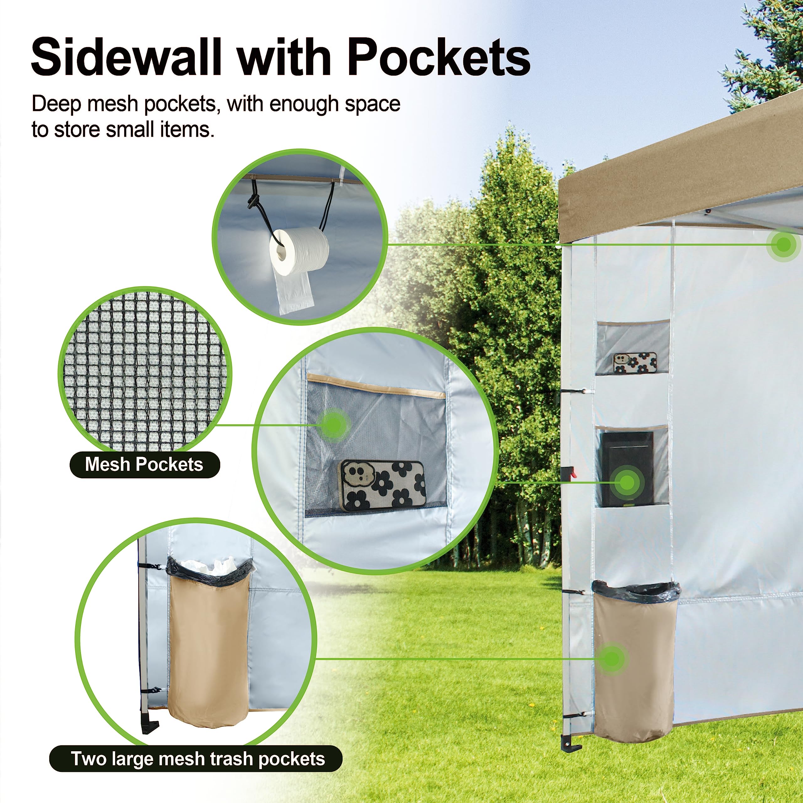 10x10 Pop Up Canopy Tent with Sidewalls & Pockets - Portable Instant Sun Shelter for Camping, Beach, Backyard & Outdoor Events - Easy One-Person Setup with Center Lock - Beige CROWN SHADES Canopy