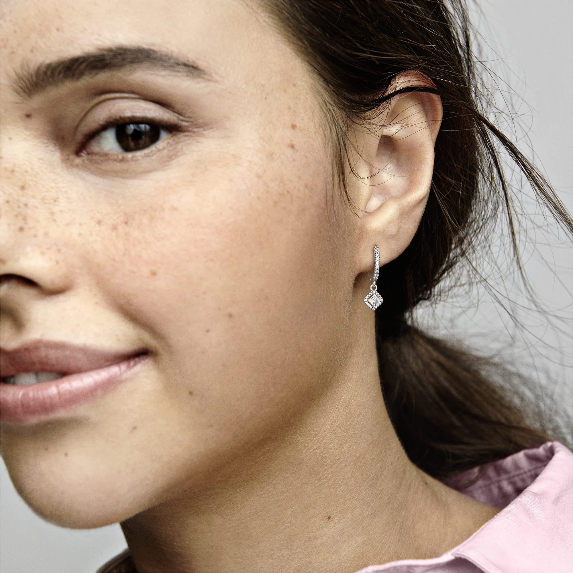 Pandora Timeless Sterling Silver Square Sparkle Cubic Zirconia Hoop Earrings for Women - Elegant Gift Box Included | Perfect for Weddings, Parties & Everyday Wear