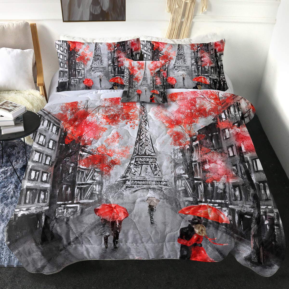 Sleepwish Paris 3D Vintage City Landscape Comforter Set - Twin Size 4-Piece French Bedding with 2 Pillow Shams & Decorative Pillow Case | Perfect for Christmas Gifts, Housewarming & Cozy Bedroom Decor