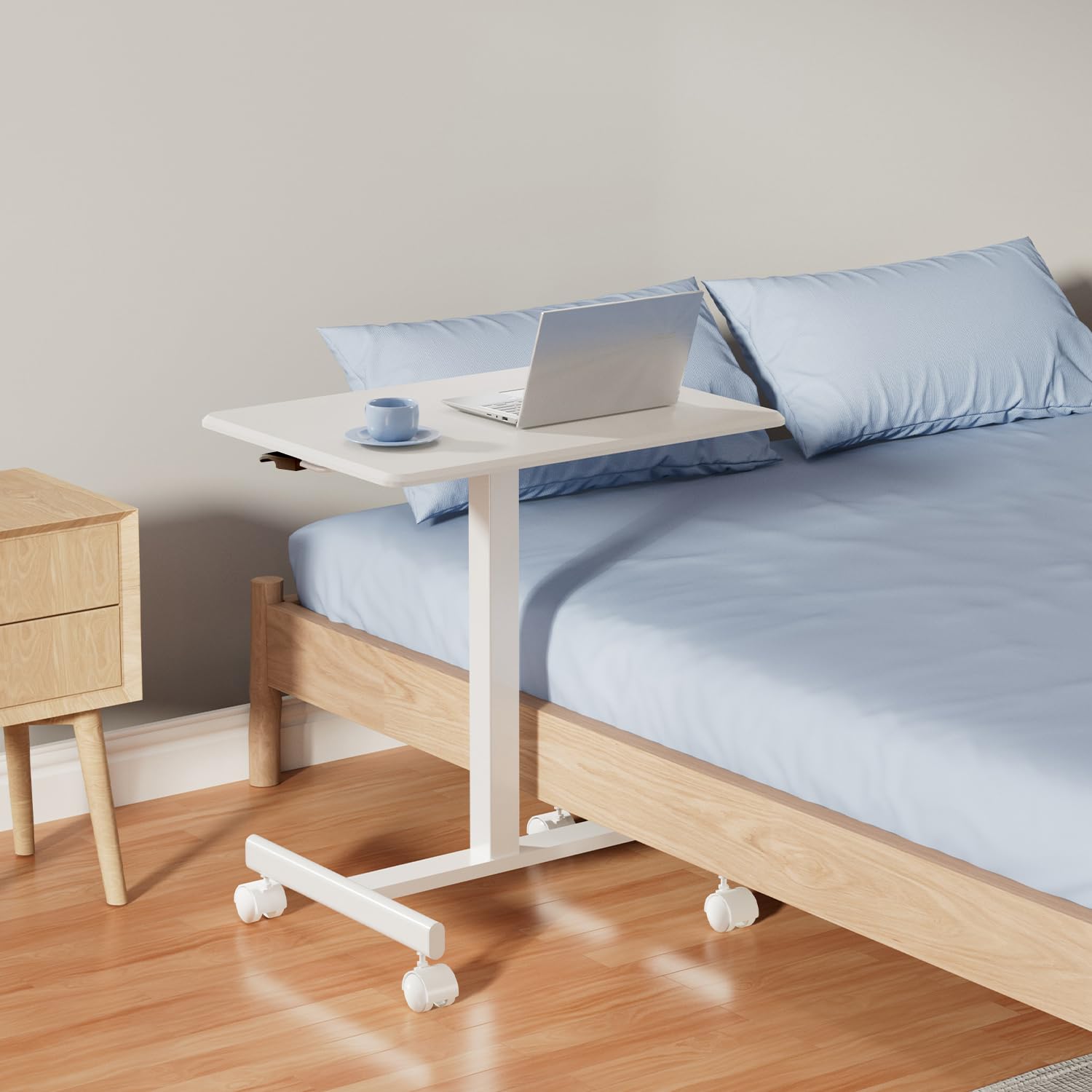 Adjustable Height Mobile Standing Desk with Lockable Wheels & Hook - Portable Rolling Laptop Desk for Home Office & Hospital Use - Perfect for Sit-Stand Workstations, Telemedicine Carts & Mobile Workstations
