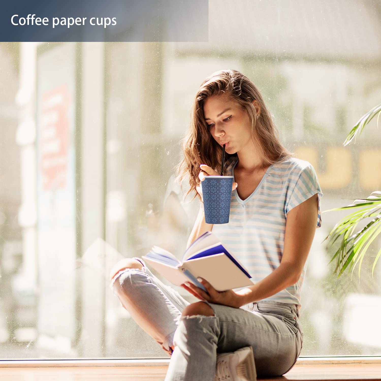 240 Pack 12 oz Disposable Paper Cups - Navy Floral Design Hot & Cold Beverage Drinking Cups for Coffee, Tea, Juice - Perfect for Home, Office, Restaurant, Parties & Events - Ideal for Daily Use, Entertaining Guests & Catering Services