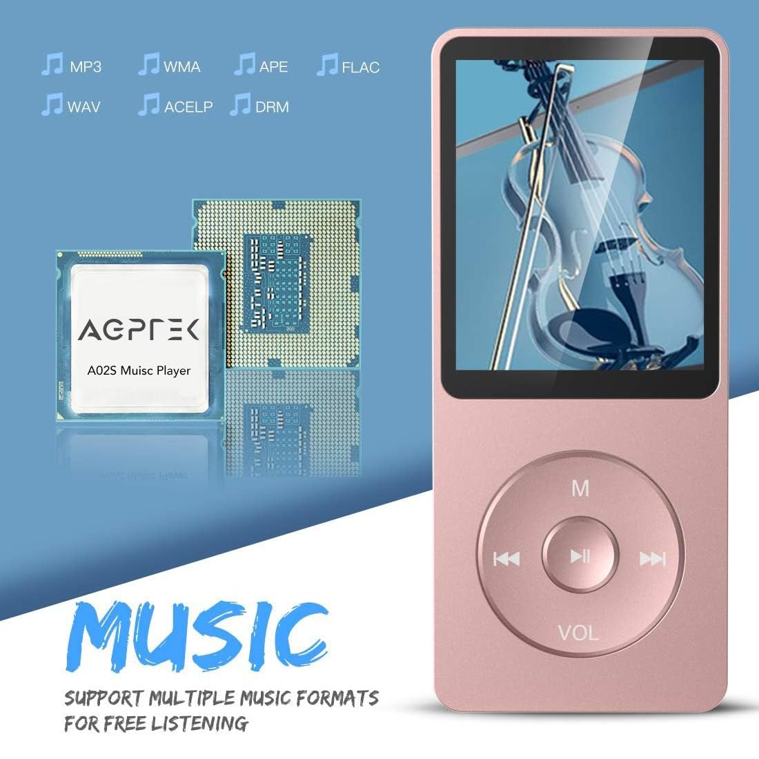 AGPTEK 16GB MP3 Player with Noise Cancelling Earbuds - Portable Music Player for Running, Workout, Travel & Sleep | High Quality Sound & Lightweight Design