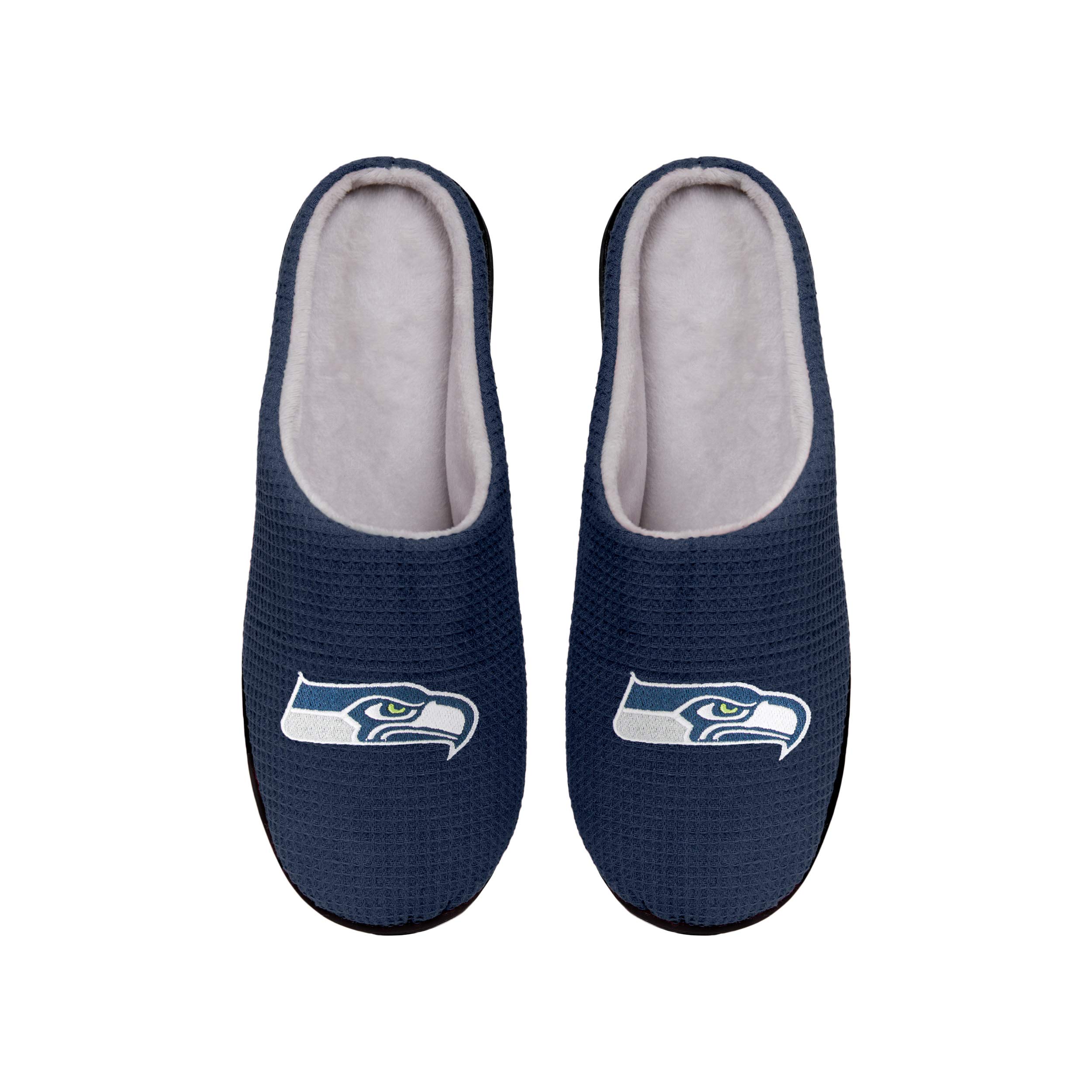 FOCO Men's NFL Team Logo Memory Foam Slide Slippers - Comfortable House Shoes for Indoor & Outdoor Wear - Perfect for Lounging, Running Errands, and Team Spirit