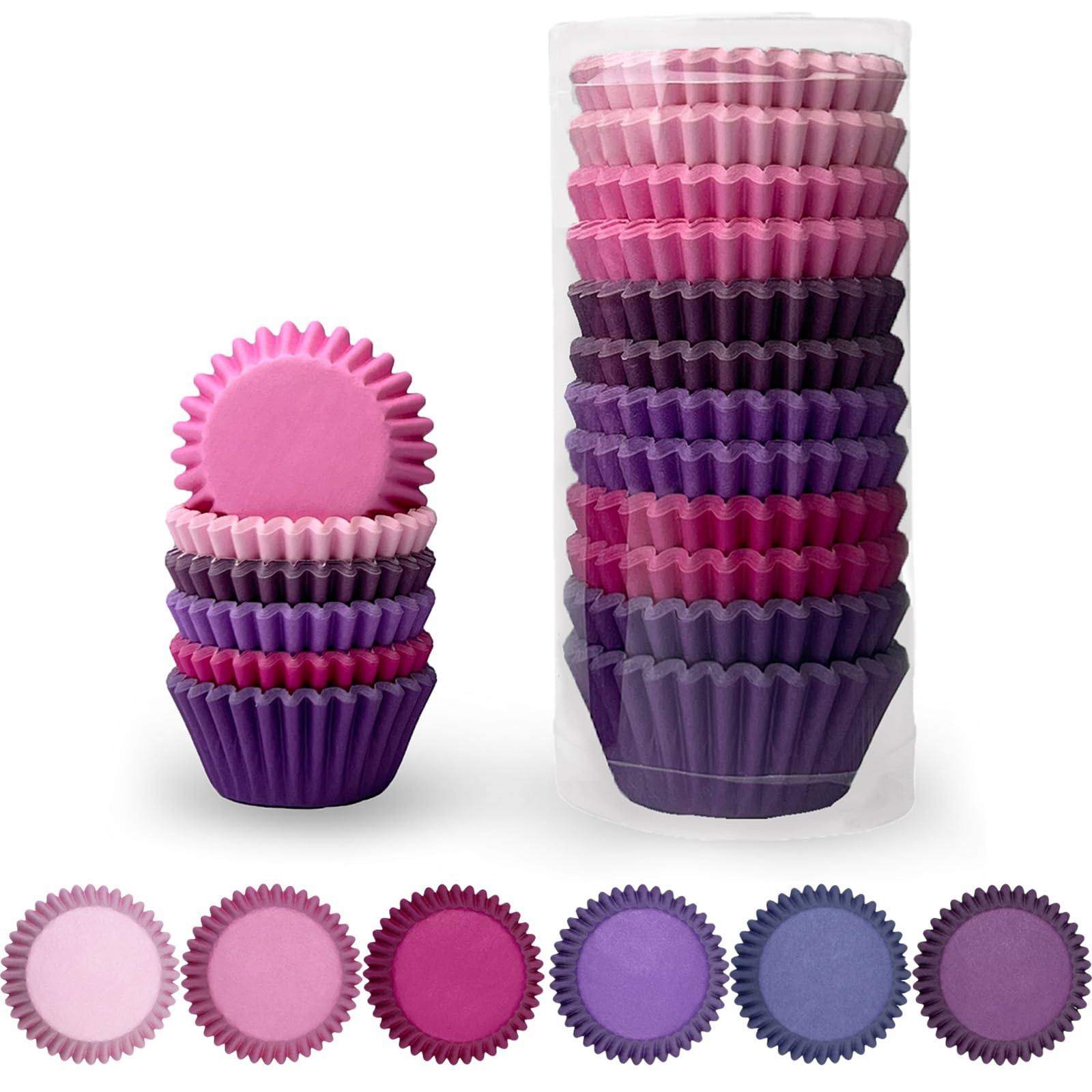 qiqee Mini 300-Count Cupcake Liners - Food Grade Baking Cups in 6 Colors (Pink, Purple) - Perfect for Birthday Parties, Baby Showers & Holiday Baking