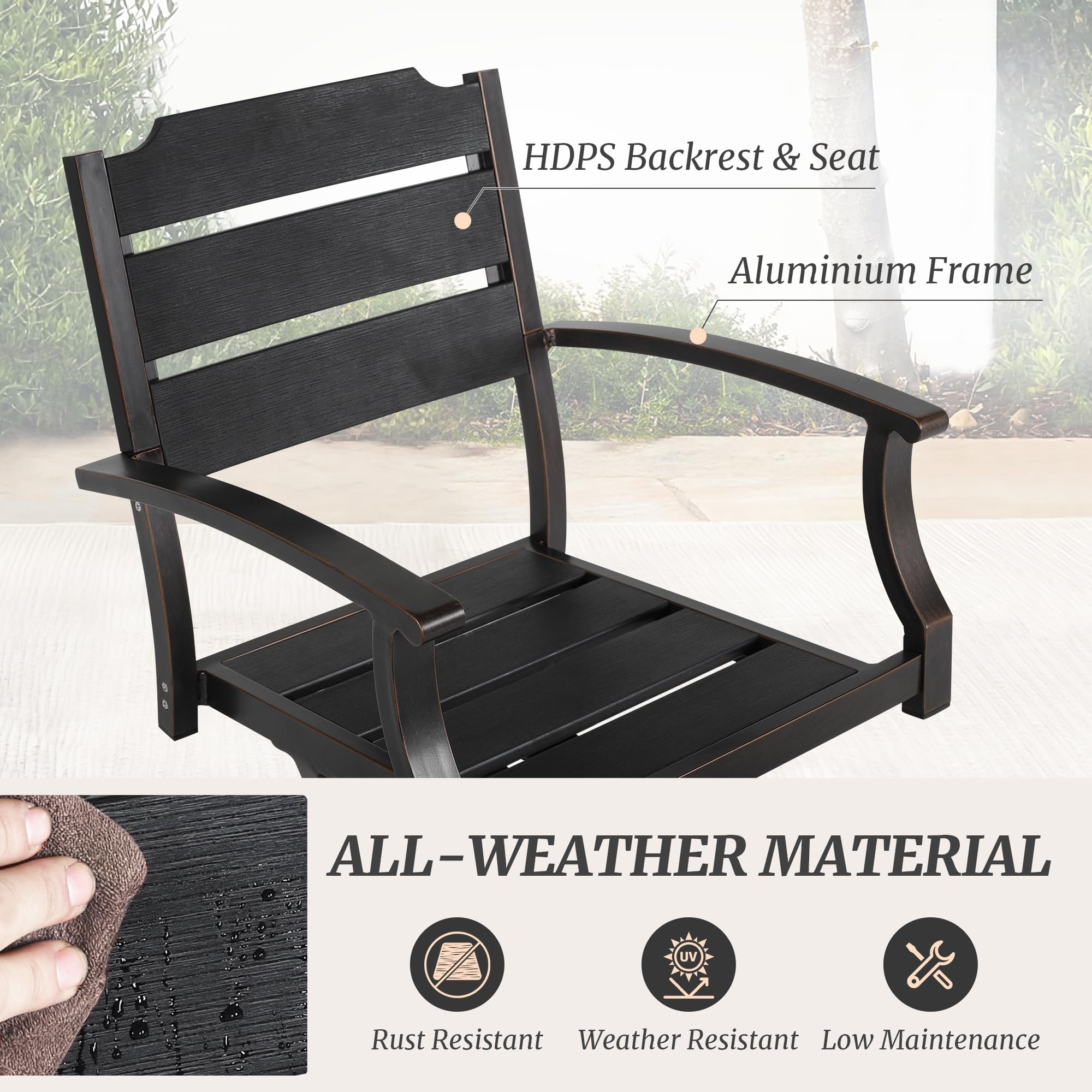 2-Pack Outdoor Swivel Rocking Dining Chairs - HDPE Seat & Aluminum Frame Patio Chairs with Armrests - Perfect for Backyard, Deck, Porch, Balcony & Garden Relaxation