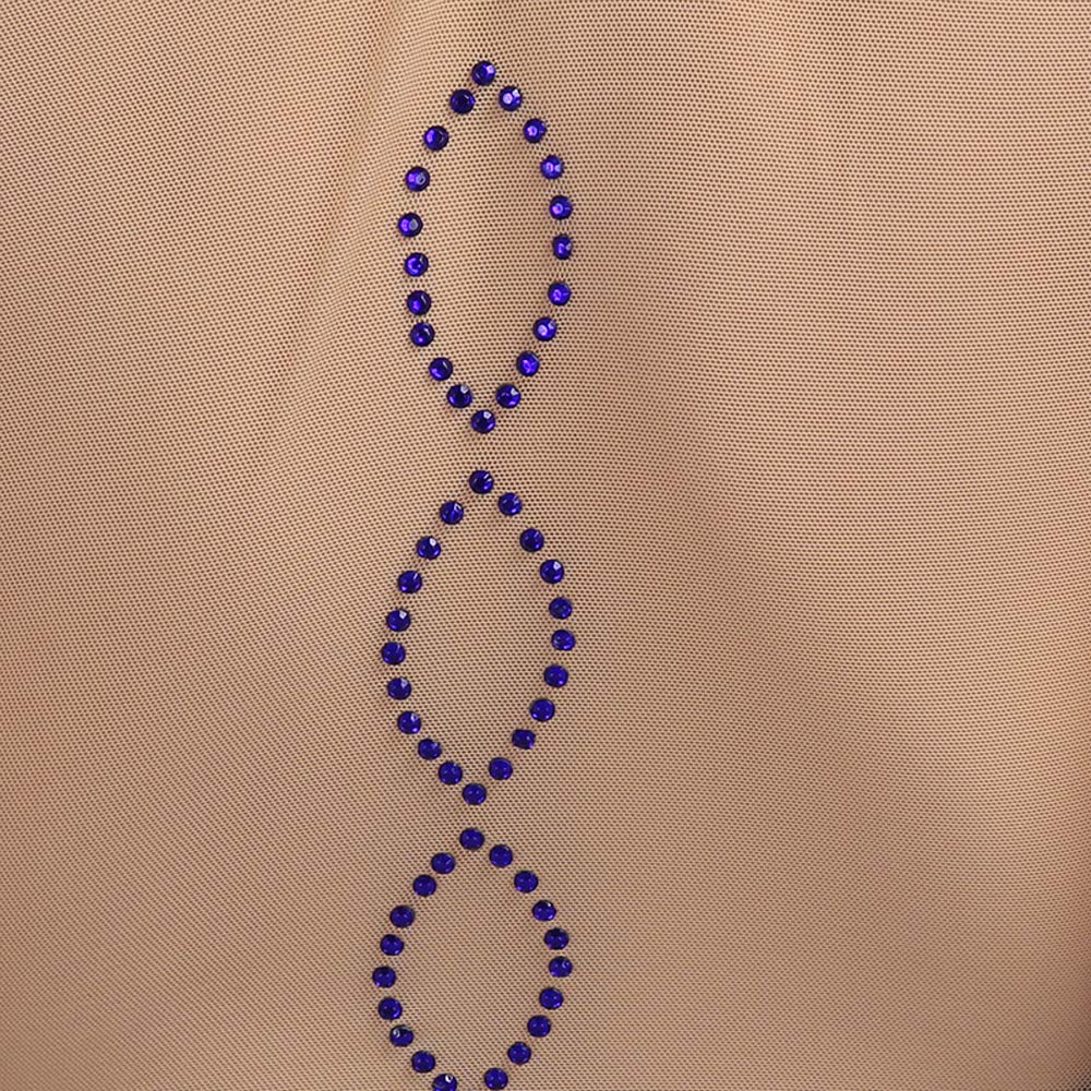 LIUHUO Women's Dark Blue Ice Skating Dress with Beaded Rhinestone Print - Long Sleeve Competition Figure Skating Dress for Performances & Ice Shows | Elegant Dancewear for Skaters