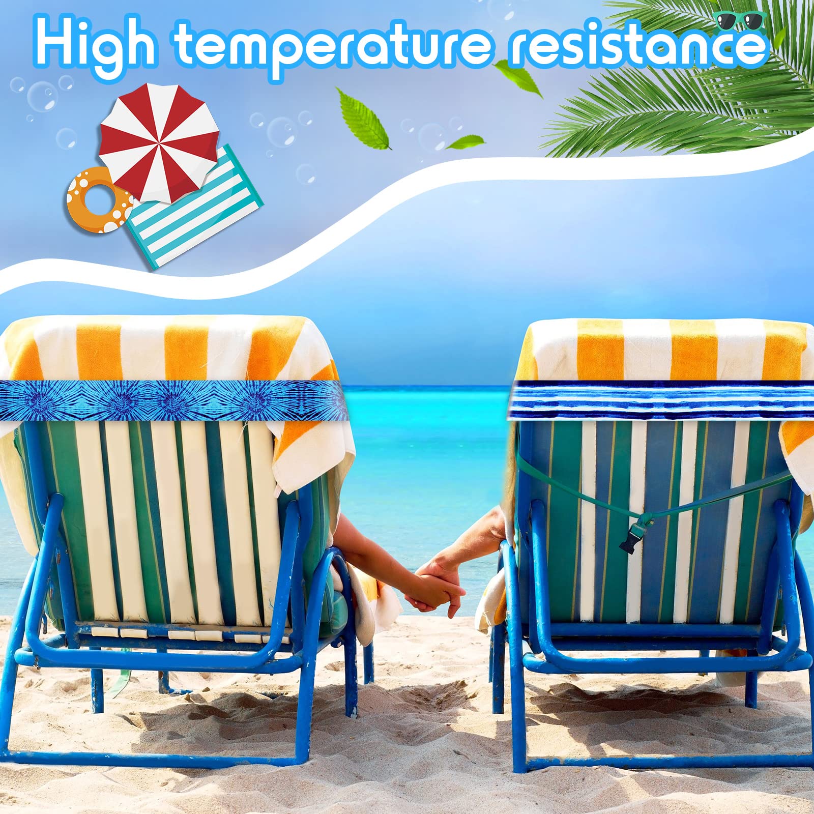 8 Pack Large Windproof Elastic Towel Bands for Beach Chairs - 15.75