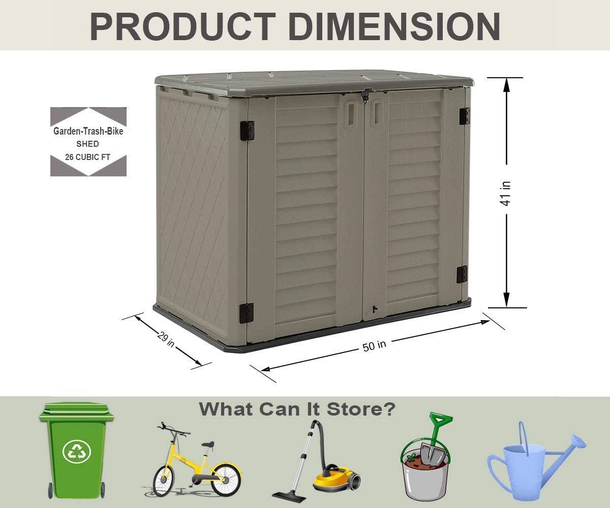 HOMSPARK 26 cu.ft Large Weatherproof Outdoor Storage Shed - Heavy Duty Horizontal Storage Cabinet for Lawn Mowers, Patio Furniture, Garden Tools & Backyard Accessories - Perfect for Backyards, Patios & Garages