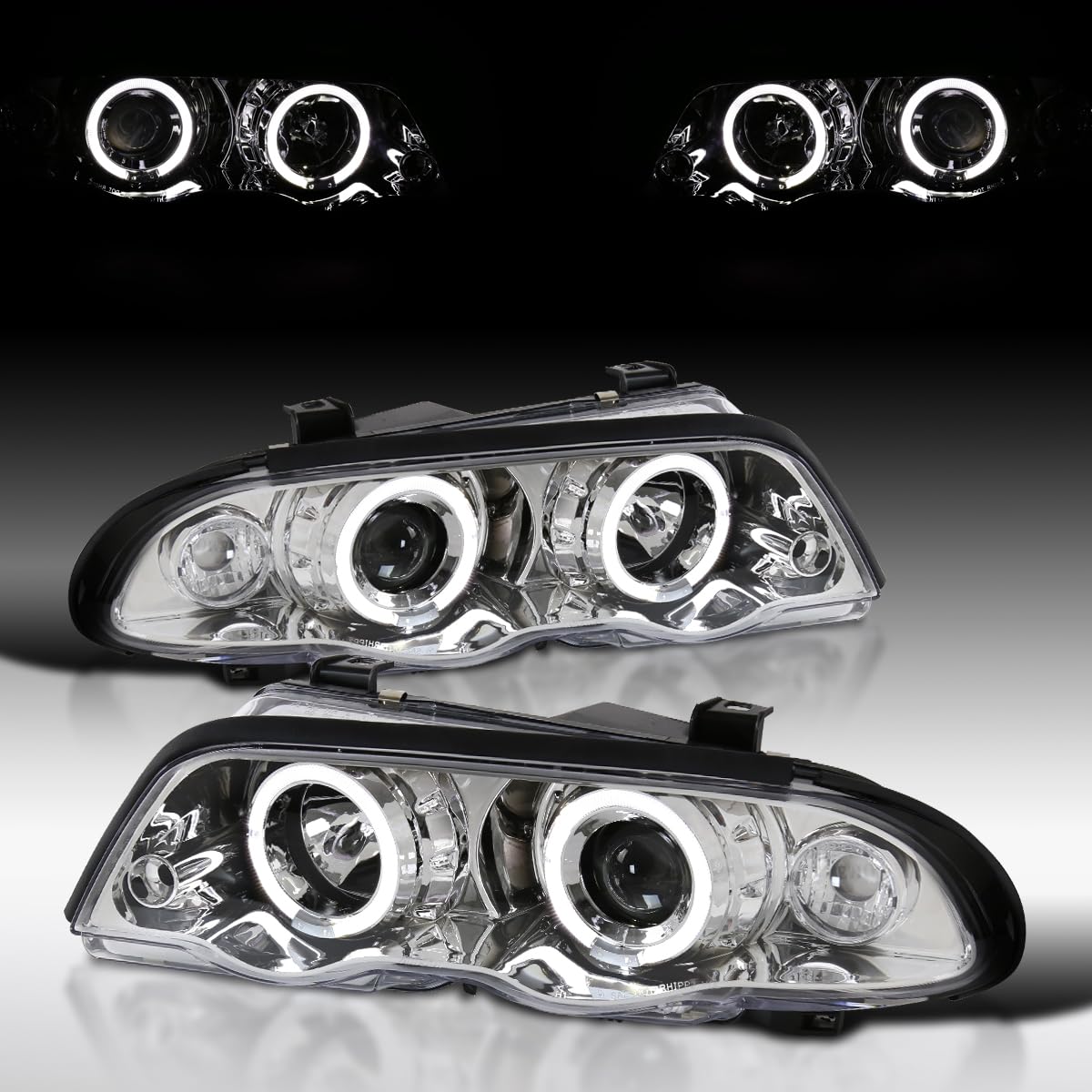 AUTOZENSATION BMW E46 3-Series 4DR Sedan Headlights (1999-2001) - Chrome Left & Right Pair Headlamp - Perfect for Night Driving & Car Upgrades