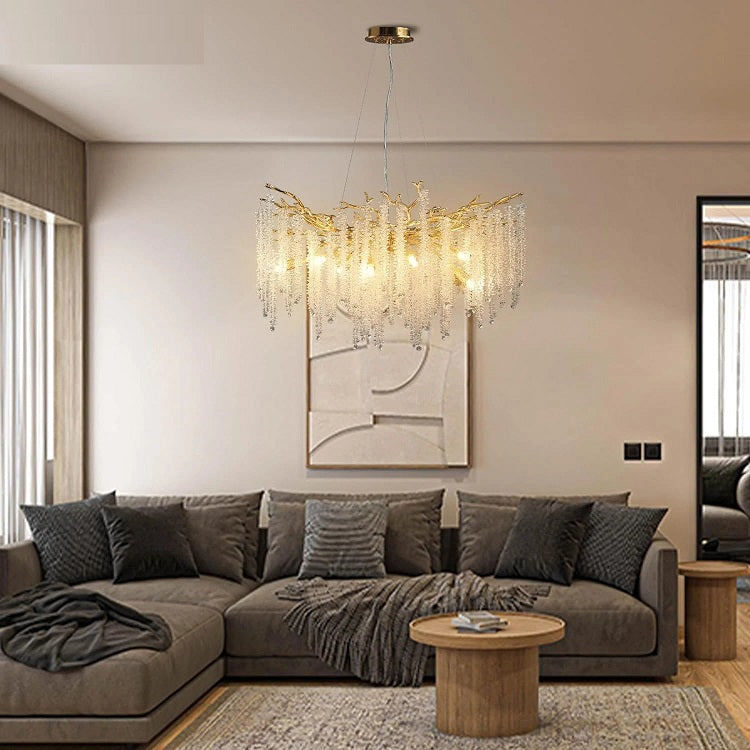 Luxury Round Crystal Chandelier - Modern Ceiling Light Fixture with Branch Design for Dining Room, Living Room & Bedroom Lighting
