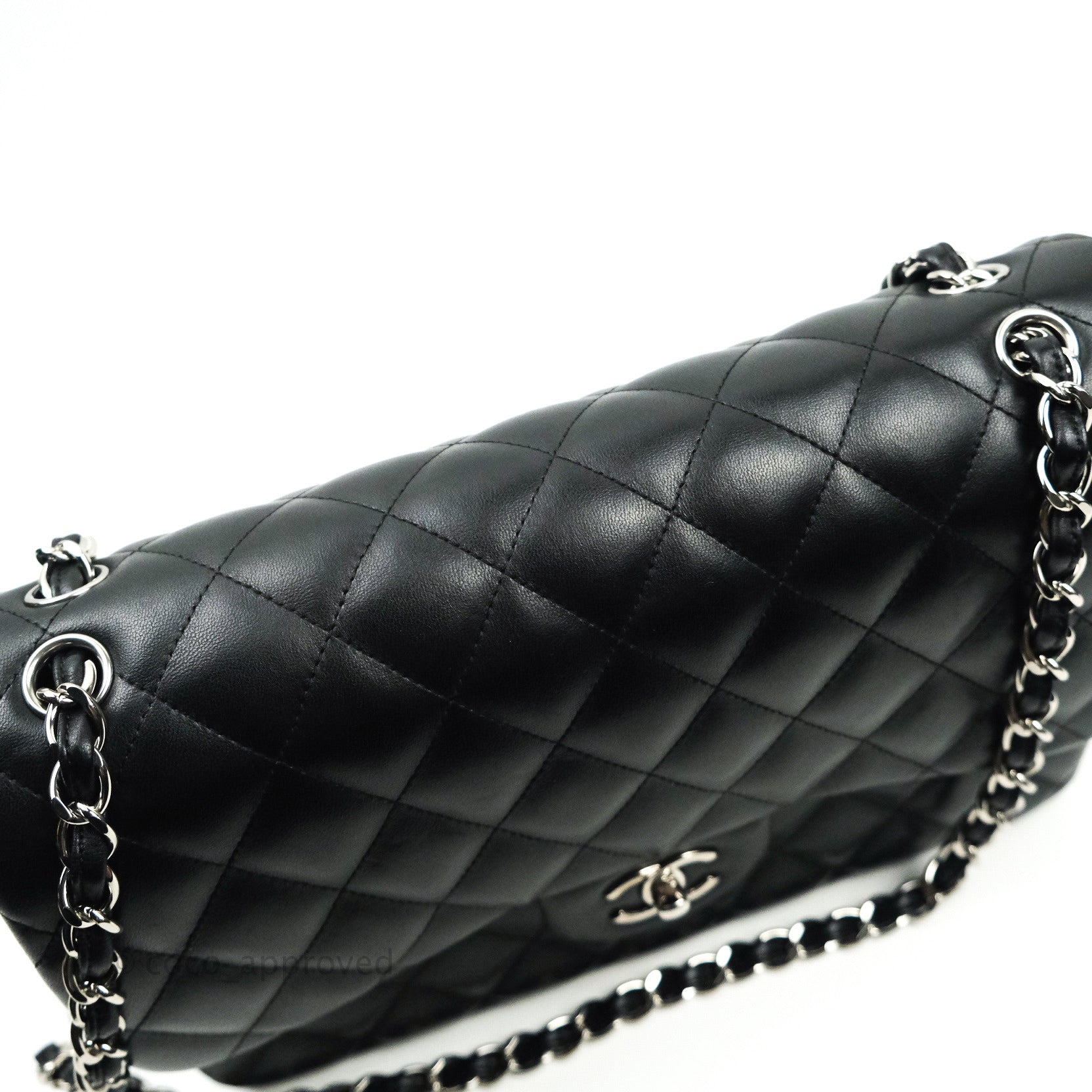 Chanel Classic Jumbo Double Flap Bag Black Lambskin Leather with Silver Hardware - Luxury Designer Handbag for Women, Perfect for Evening Events & Special Occasions