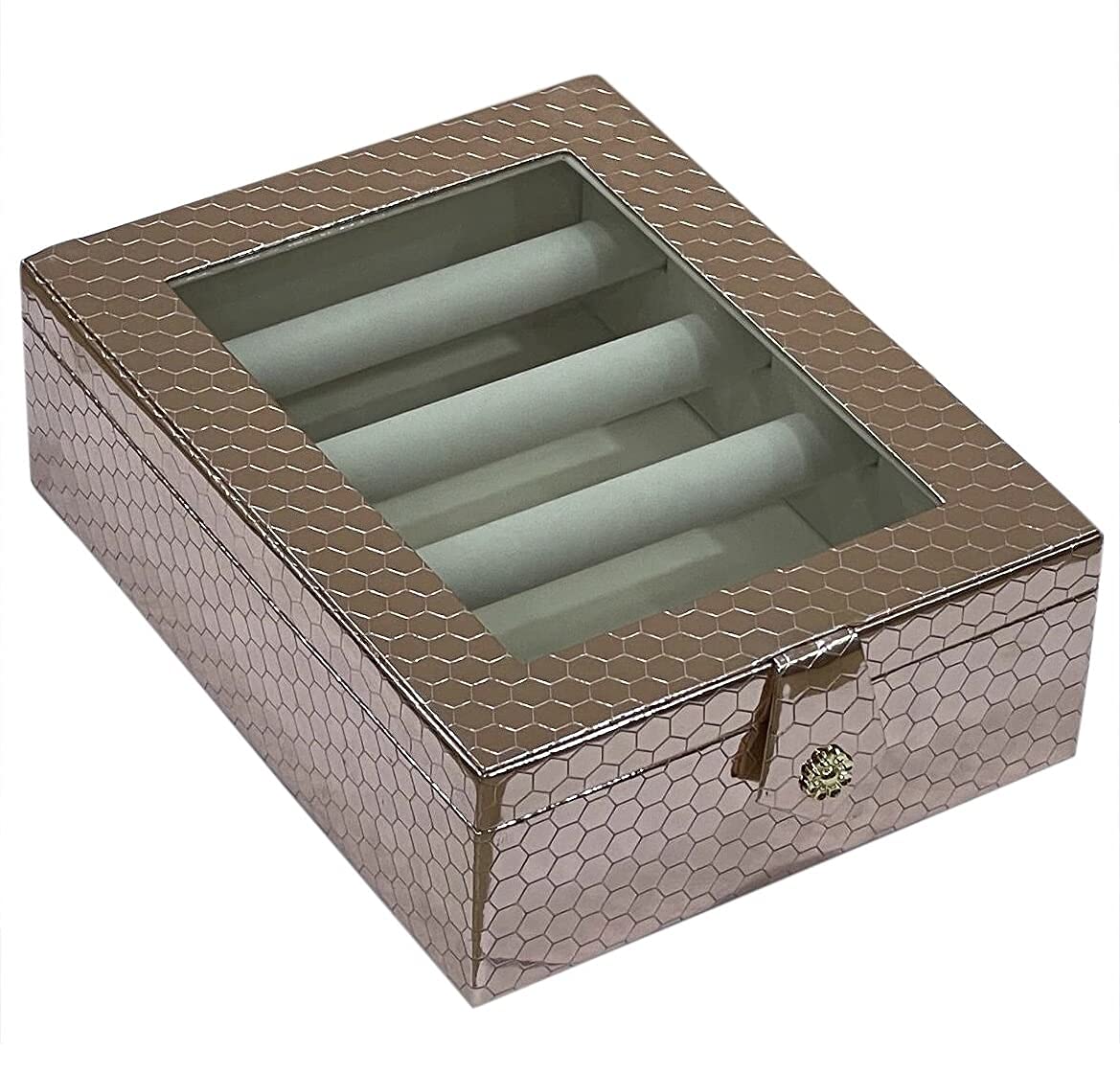 Rose Gold Wooden Velvet Bangle Organizer Box - 4 Rod Jewelry Storage Case for Bracelets, Bangles & Watches | Perfect for Travel, Home Display & Gift Giving