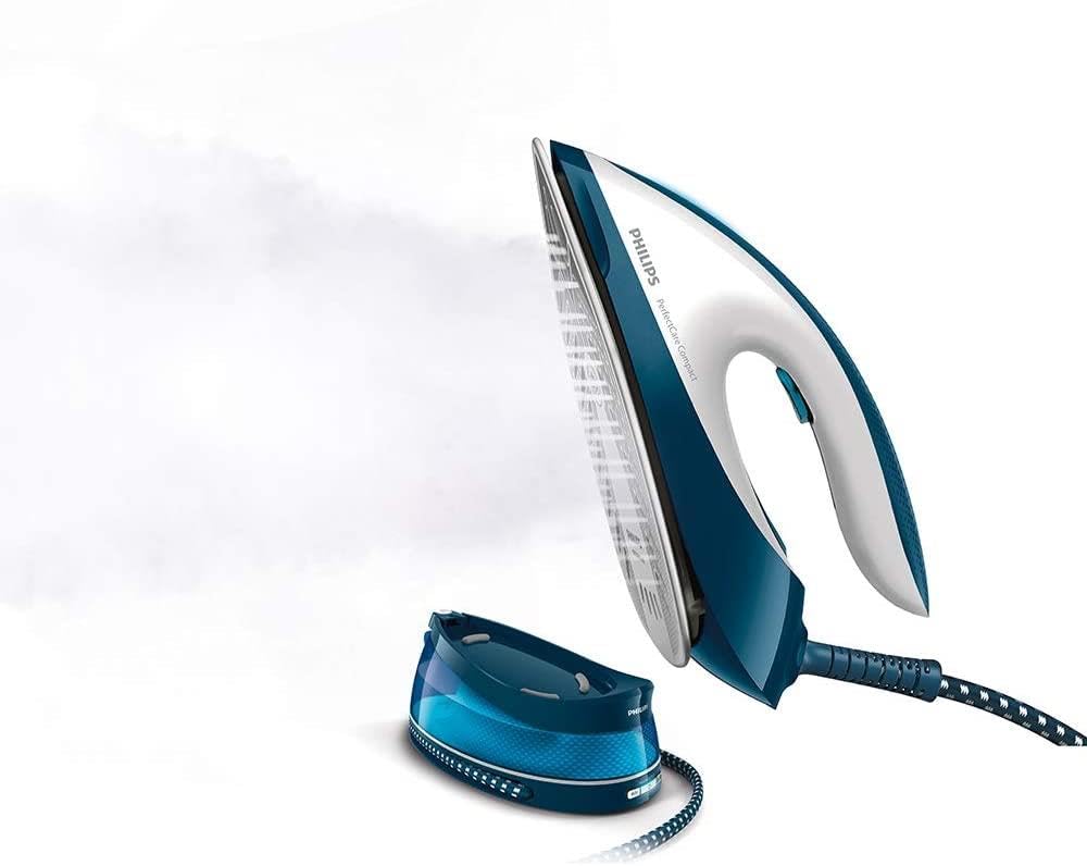 Philips PerfectCare Compact Steam Generator Iron with 400g Steam Boost, 2400W, Blue & White - GC7840/26 | Professional Garment Care for Wrinkles & Stubborn Creases | Ideal for Home & Office Use