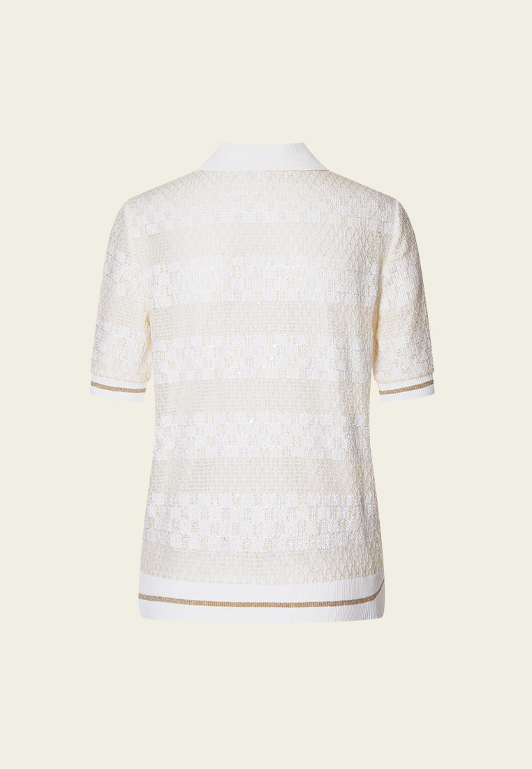 Stylish White Knit Pattern Polo Shirt for Men - Breathable Cotton Casual Top for Golf, Office & Summer Outfits