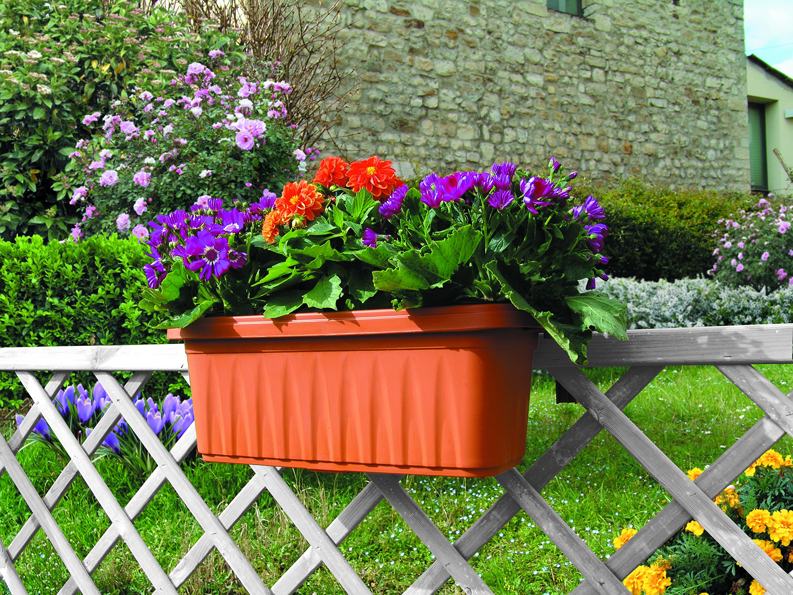 Apollo Exports International AP-30217-TC 20 Inch Adjustable Railing Planter - Terra Cotta Flower Box for Balcony, Deck, Porch & Window Gardening