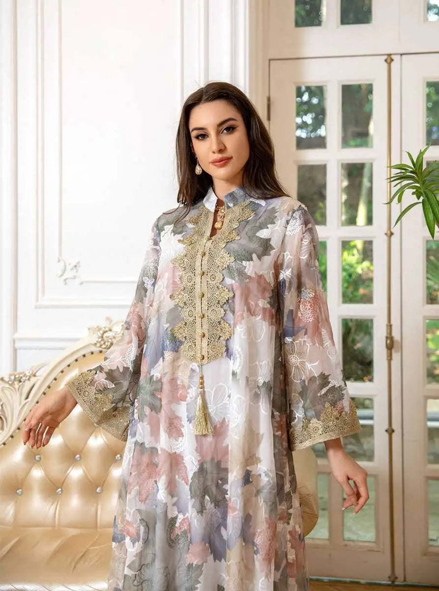 Elegant Eid Dress for Women - Embroidered Arab Dubai Kaftan Caftan Dress - Perfect for Eid Celebrations, Weddings & Special Occasions