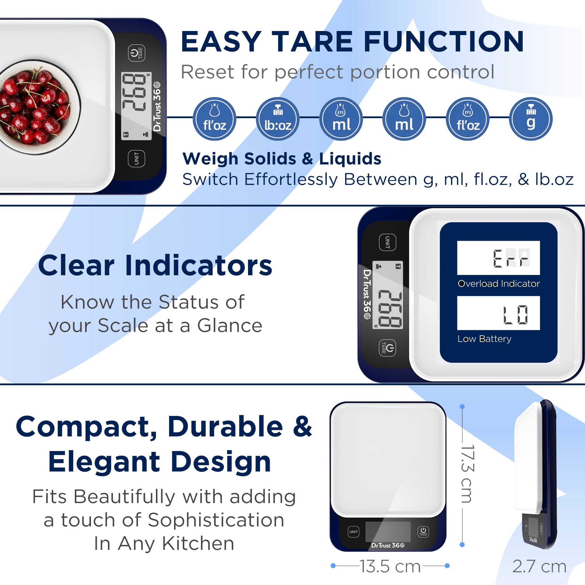 Dr Trust USA 530 Smart Digital Kitchen Scale with Bluetooth App - Precise 1g to 5kg Food Scale for Nutrition Tracking, Portion Control, Baking & Cooking | Perfect for Healthy Eating, Weight Loss & Meal Prep
