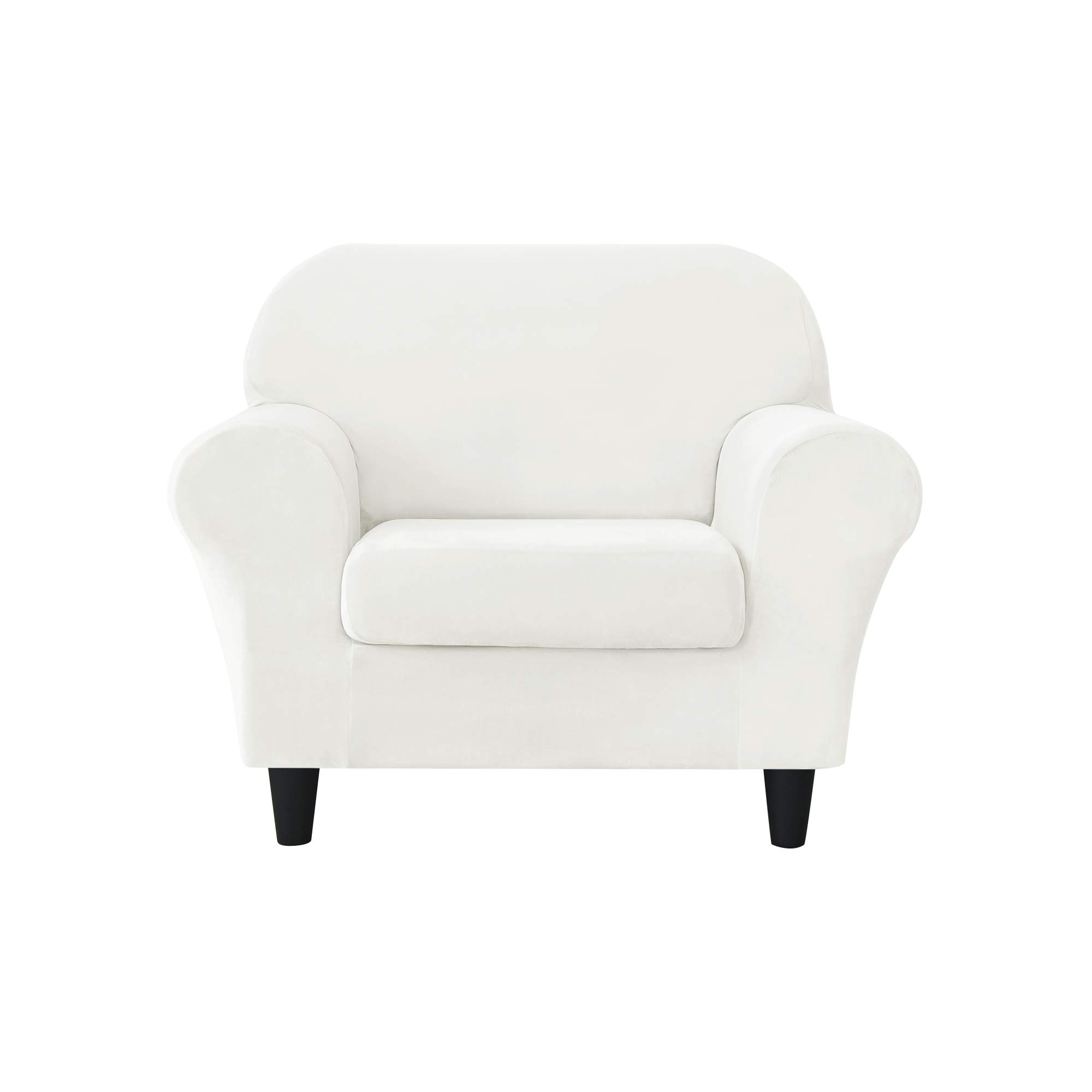 Ultra Soft Velvet Stretch Sofa Slipcover - Small White Couch Cover for Pets & Kids, Furniture Protector with Elastic Edges | Perfect for Living Room, Family Room & Pet-Friendly Homes