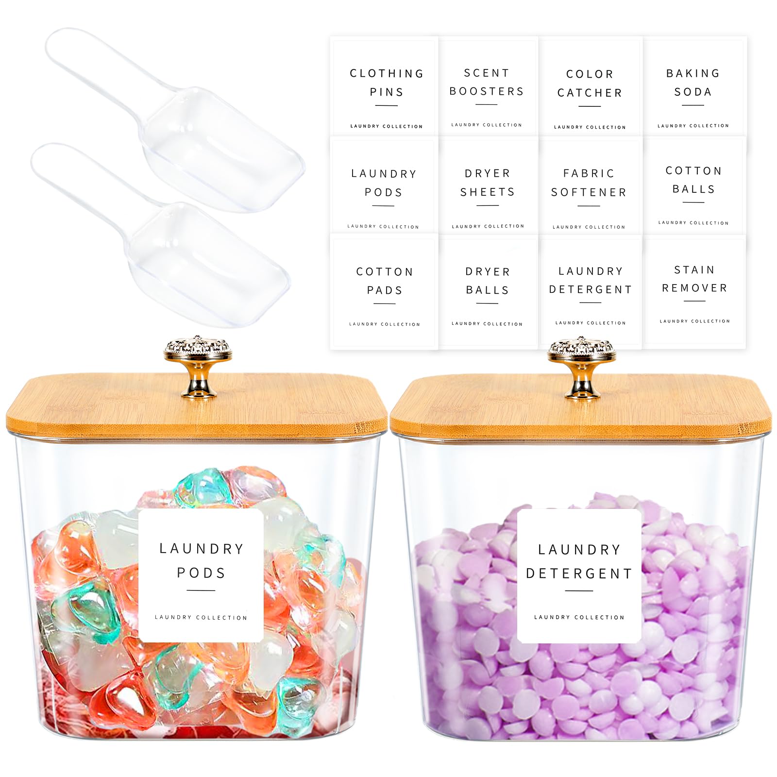 2 Pack Half Gallon Laundry Pod Storage Containers with Lids & Labels - Laundry Detergent Dispenser for Organized Laundry Room - Perfect for Sorting Pods, Powder & Liquid Detergents in Homes & Apartments