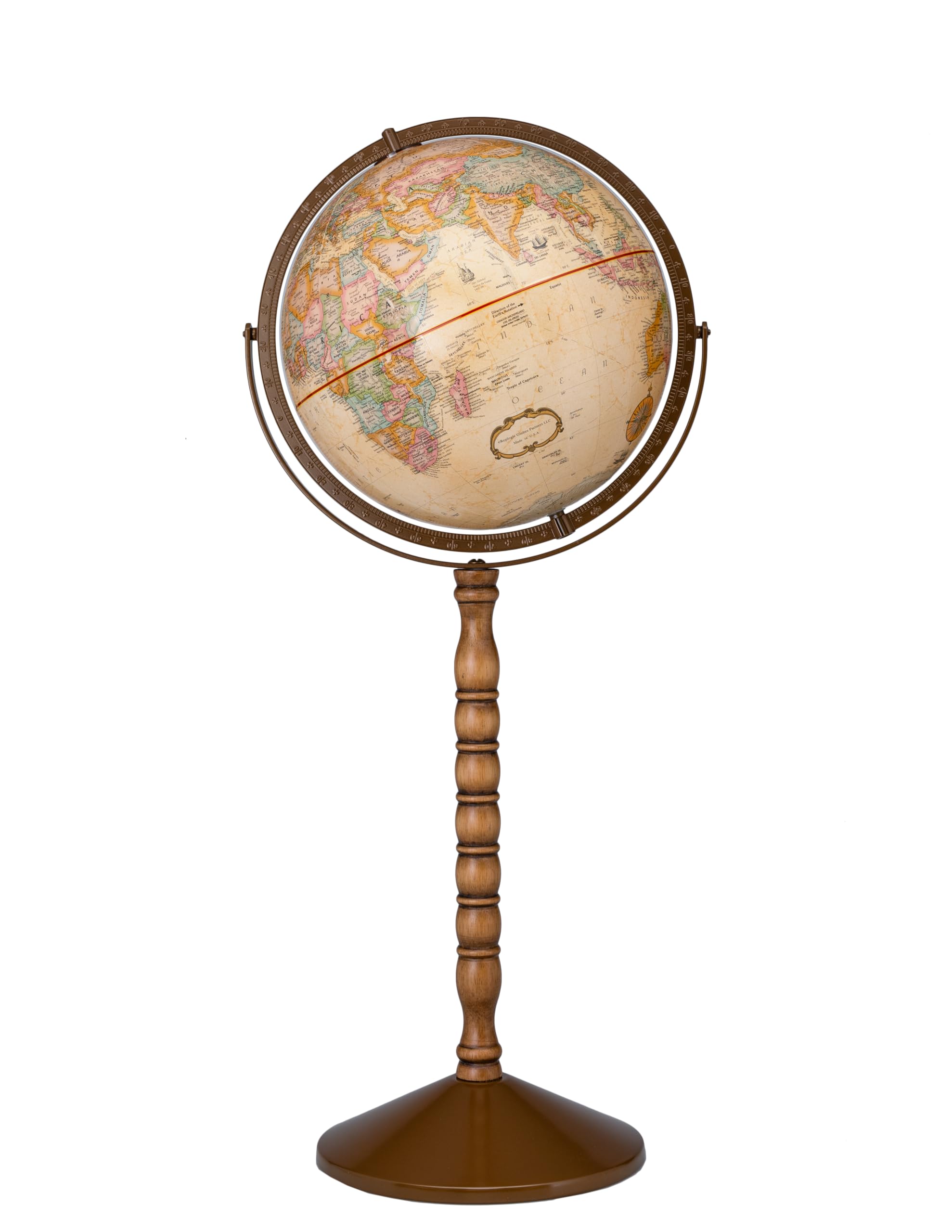 Replogle Treasury 12 Inch Antique Convertible Globe - Floor & Desktop Geographic World Map for Home Office, Classroom Decor & Geography Learning