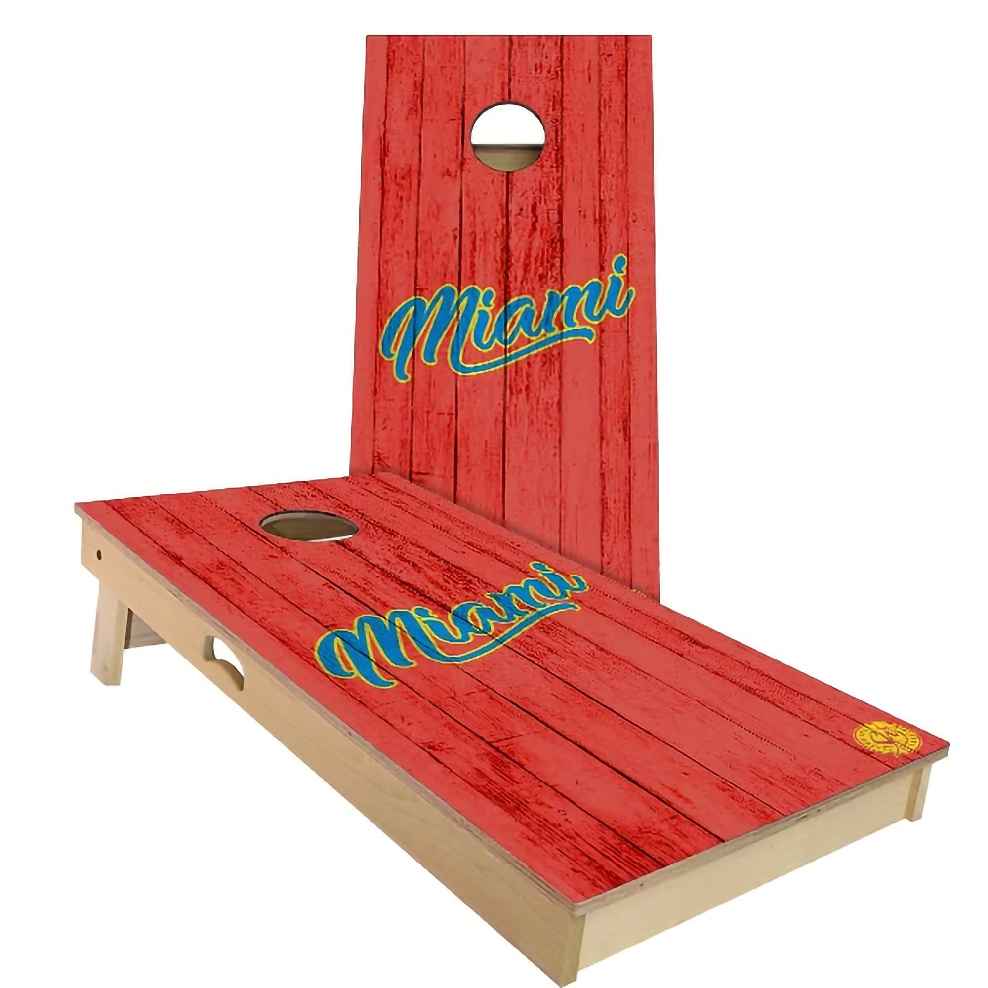 **Miami Vintage City Themed Cornhole Game Set – Outdoor Lawn Games with 2 Wooden Boards & 8 Bags – Perfect for Backyard Parties, Tailgating, and Beach Fun**