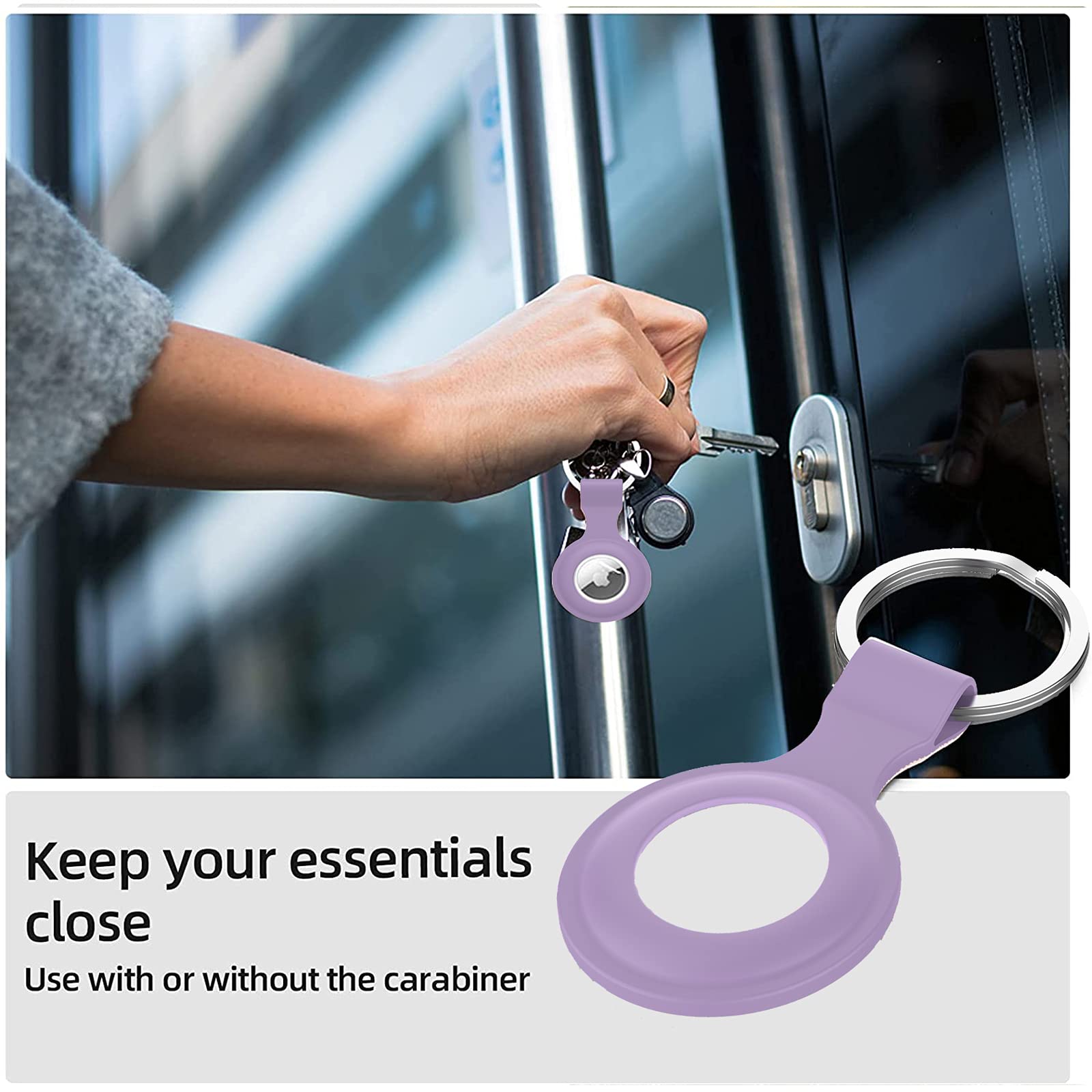Silicone Airtag Case with Keychain - Shockproof & Anti-Scratch for Keys & Pets (Light Purple) - Perfect for Dog Collars & Keyrings
