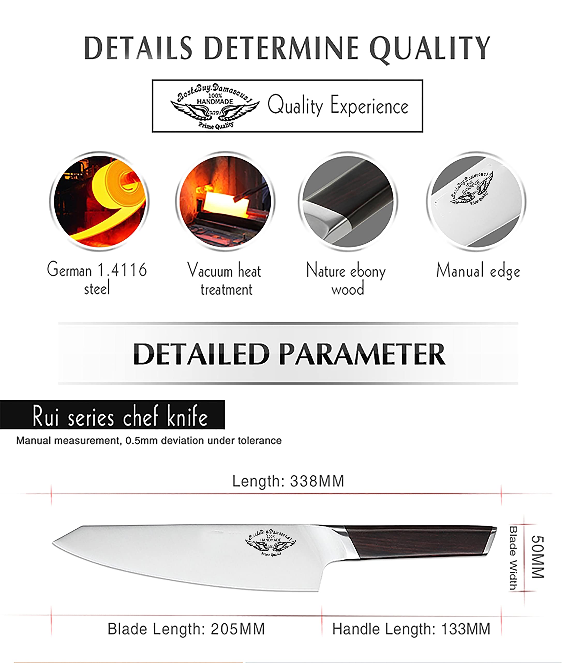 Premium Damascus 7-Piece German Stainless Steel Kitchen Knife Set with Walnut Wood Block - Professional Chef Knives for Cooking, Slicing, Chopping - Perfect for Home Kitchens & Culinary Gifts