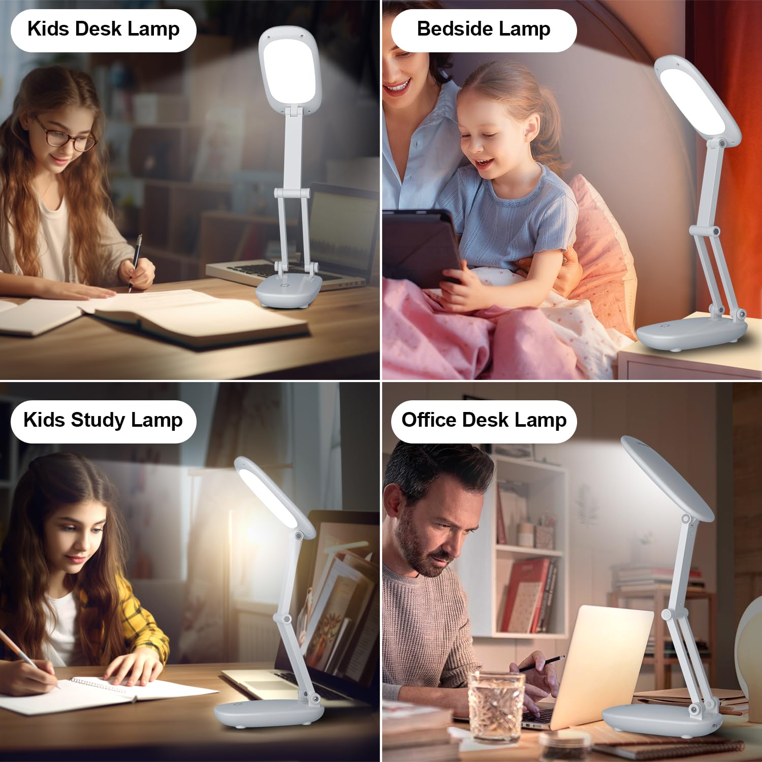 Rechargeable LED Desk Lamp with 3 Brightness Levels - Foldable & Portable Wireless Reading Light for Office, Home, Study - Battery Operated Small Desk Lamp with 2-Fold Bracket (White) | Perfect for Night Reading, Working, and Travel Use