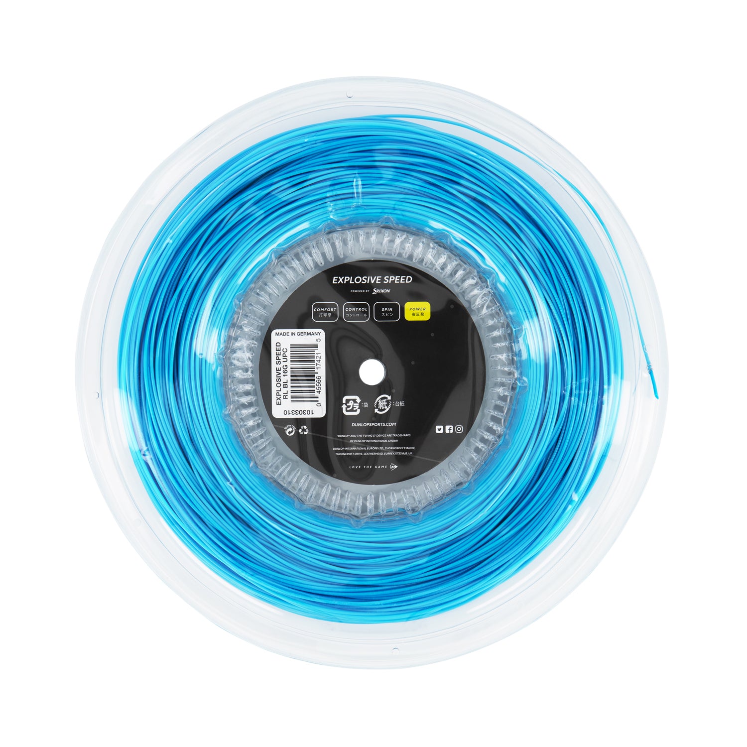 Dunlop Explosive Speed 16/1.30 Tennis String Reel - Blue Polyester String for Power & Control | Perfect for Competitive Players & Stringing Professionals