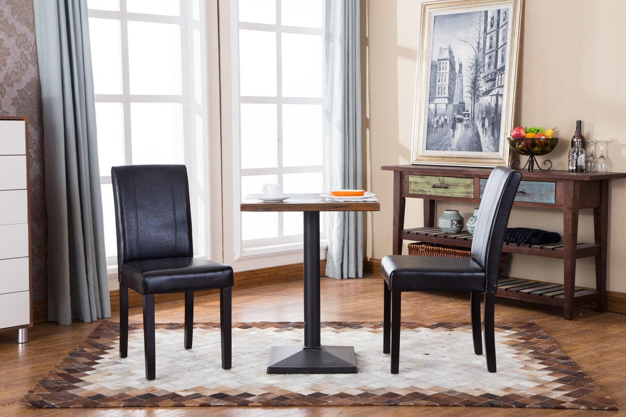 Roundhill Urban Style Solid Wood Leatherette Padded Parson Dining Chairs, Black - Set of 2 for Kitchen, Dining Room or Home Office