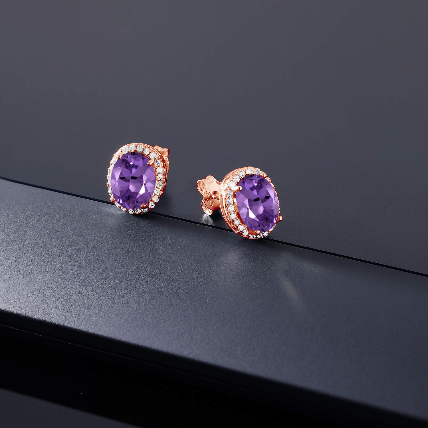 9X7MM Oval Cut Gemstone Birthstone Halo Earrings for Women | 18K Rose Gold Plated Sterling Silver | Fine Jewelry Gifts for Mom, Wife, Her | Anniversary, Birthday, Mother's Day Present