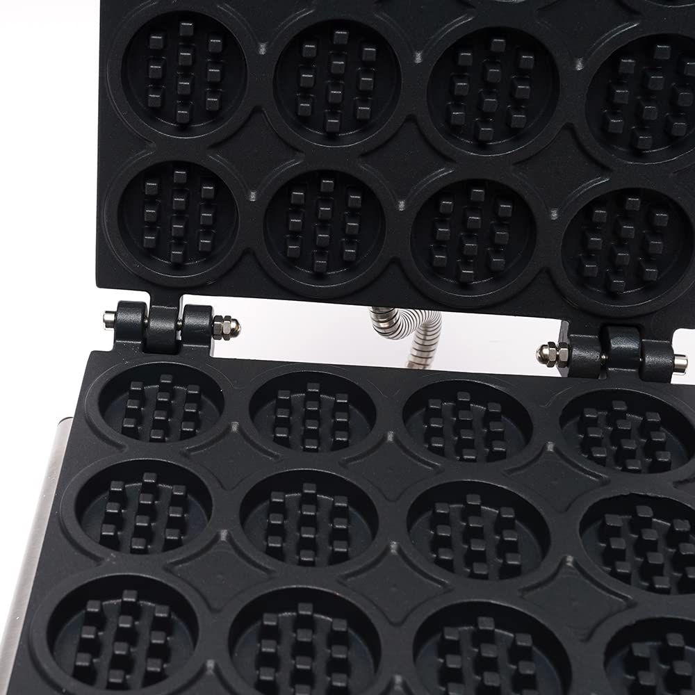 Nonstick Electric Waffle Maker Machine - 16 Mini Round Waffles, 1750W Stainless Steel with Temperature & Time Control (50~300℃), 110V for Home & Commercial Use - Perfect for Breakfast, Brunch, and Dessert Parties
